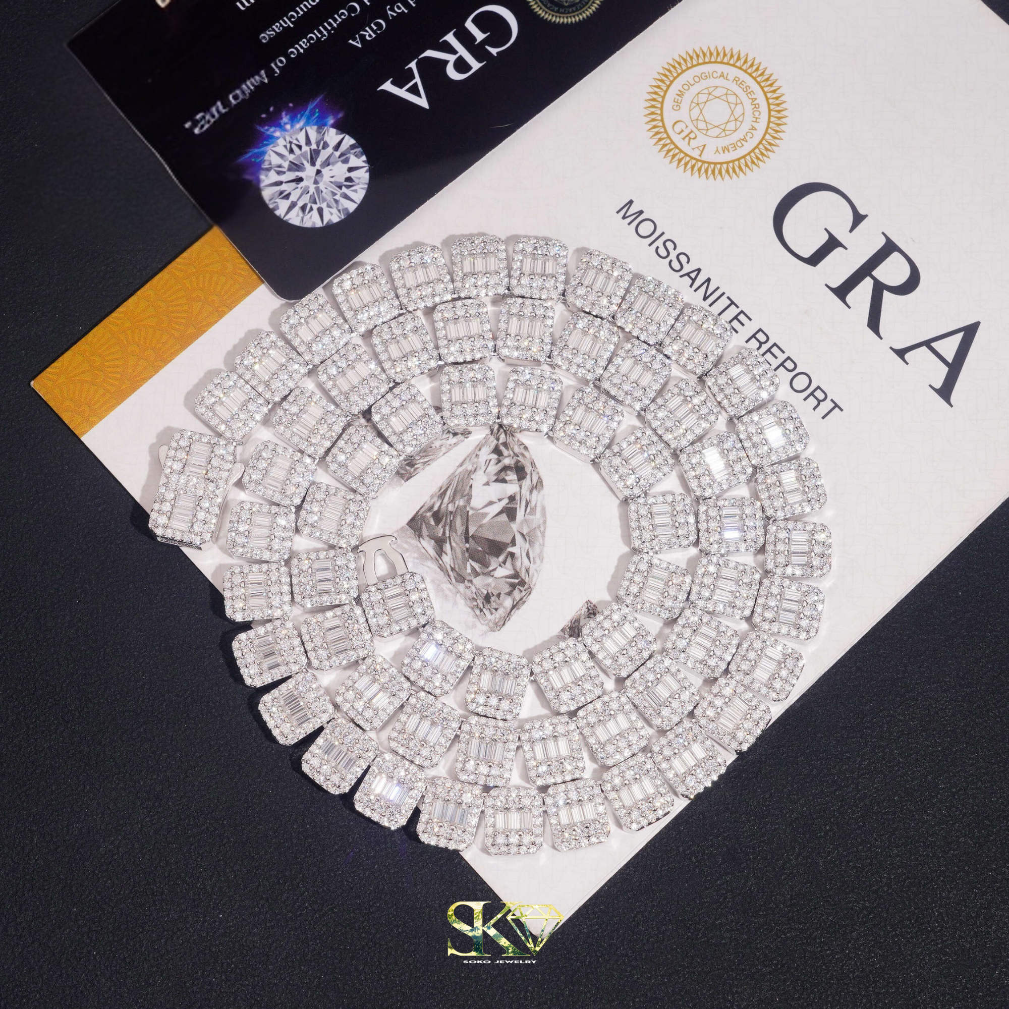 9mm Baguette-Cut Chain in S925 Silver with VVS Moissanite