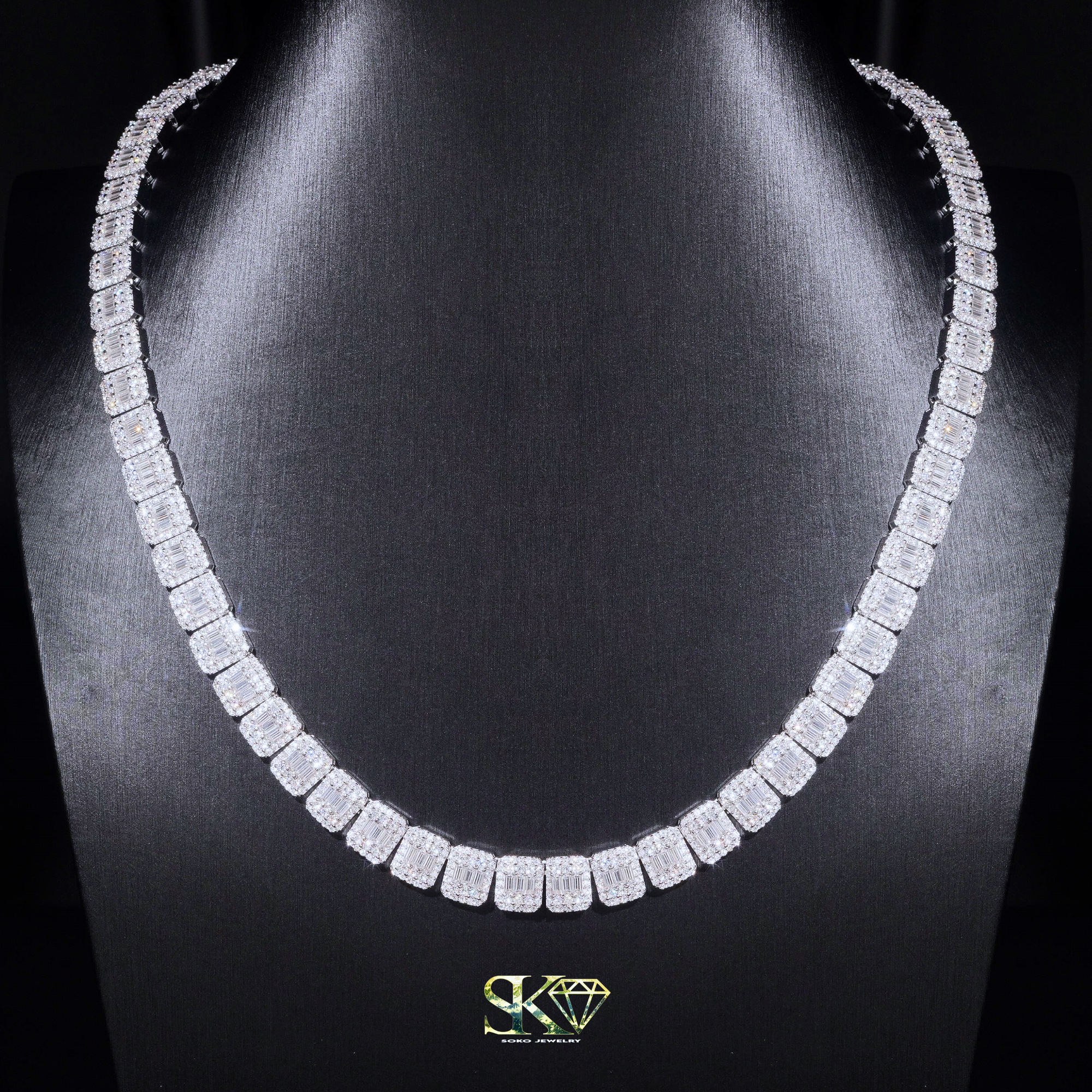 9mm Baguette-Cut Chain in S925 Silver with VVS Moissanite