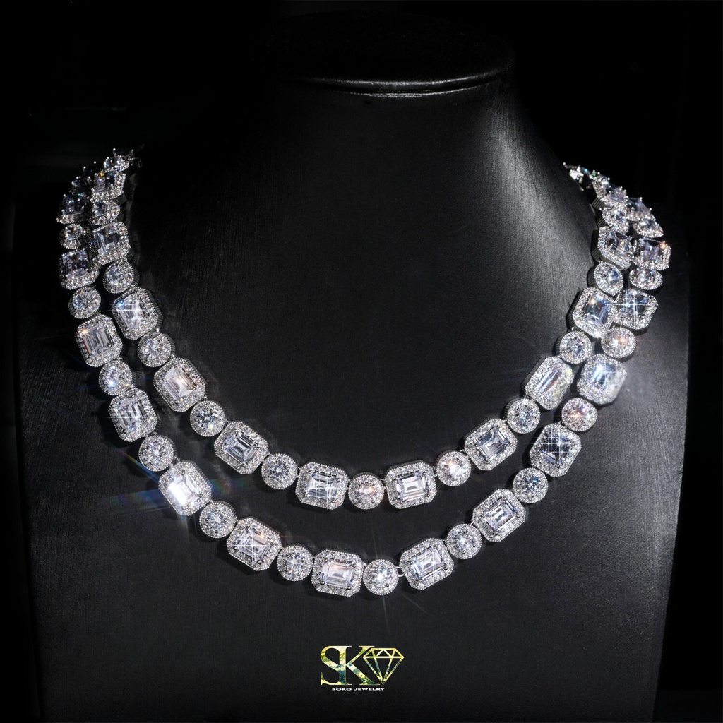 12mm Emerald-Cut Chain in S925 Silver with VVS Moissanite