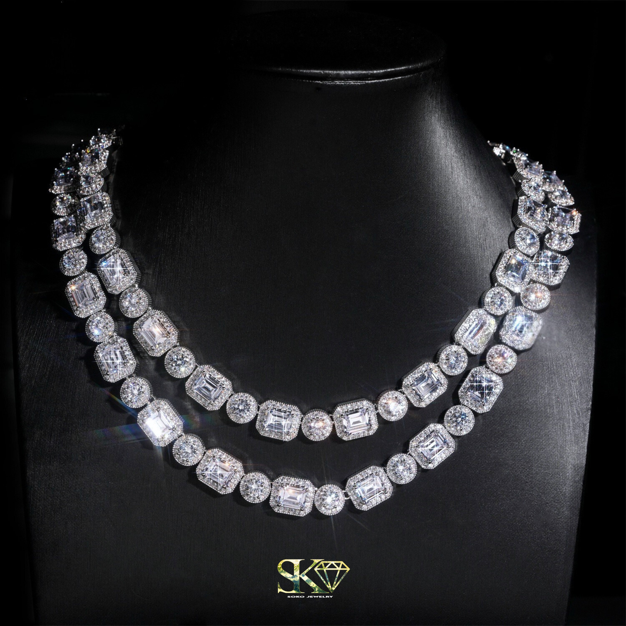 12mm Emerald-Cut Chain in S925 Silver with VVS Moissanite