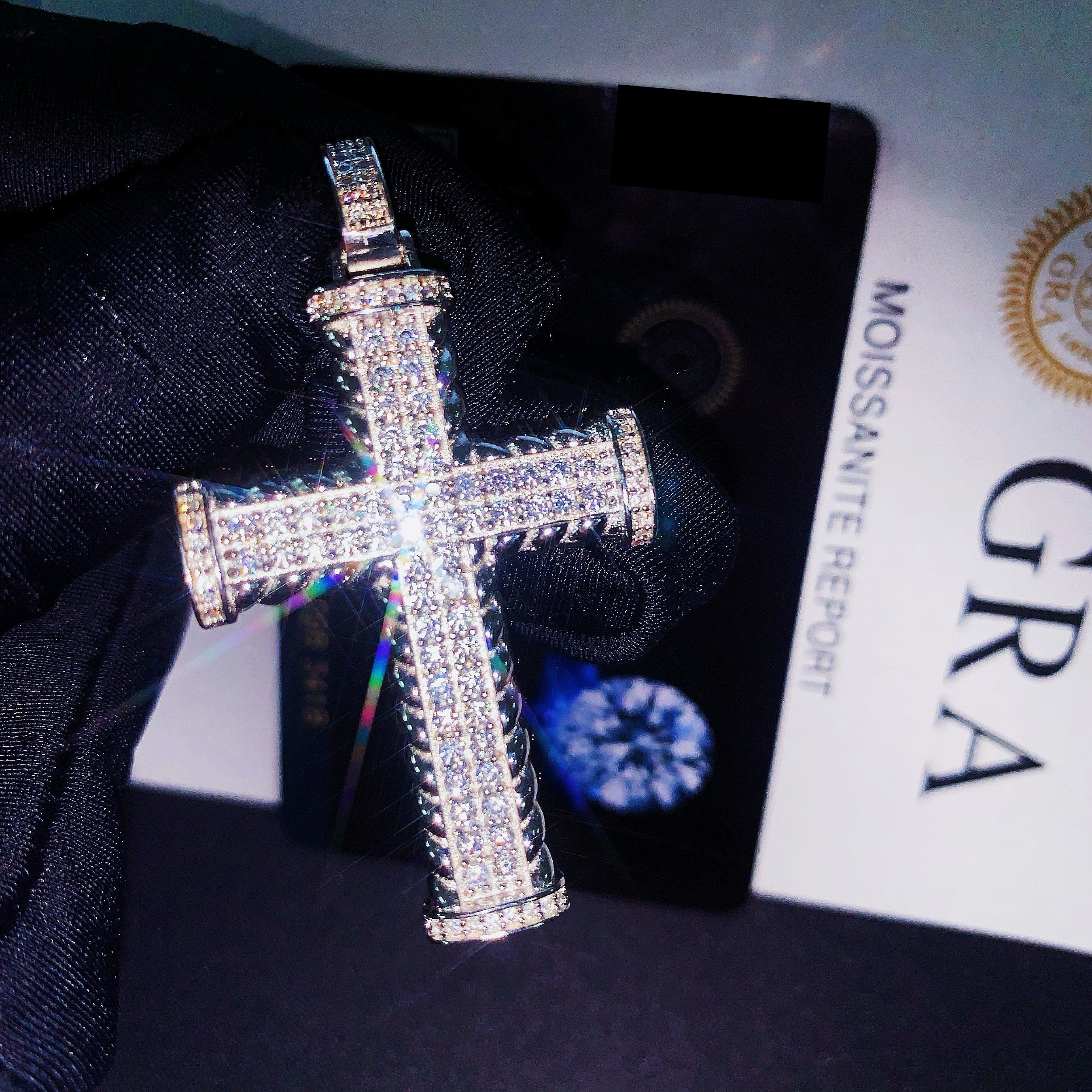 Tubular Cross Pendant in S925 Silver with VVS Moissanite