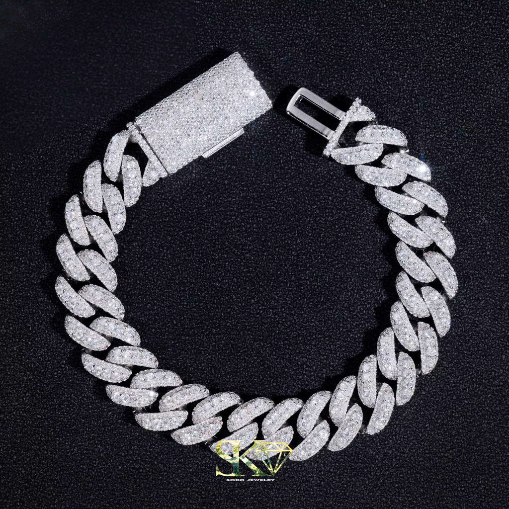 13mm Cuban Bracelet and Chain in S925 Silver with VVS Moissanite