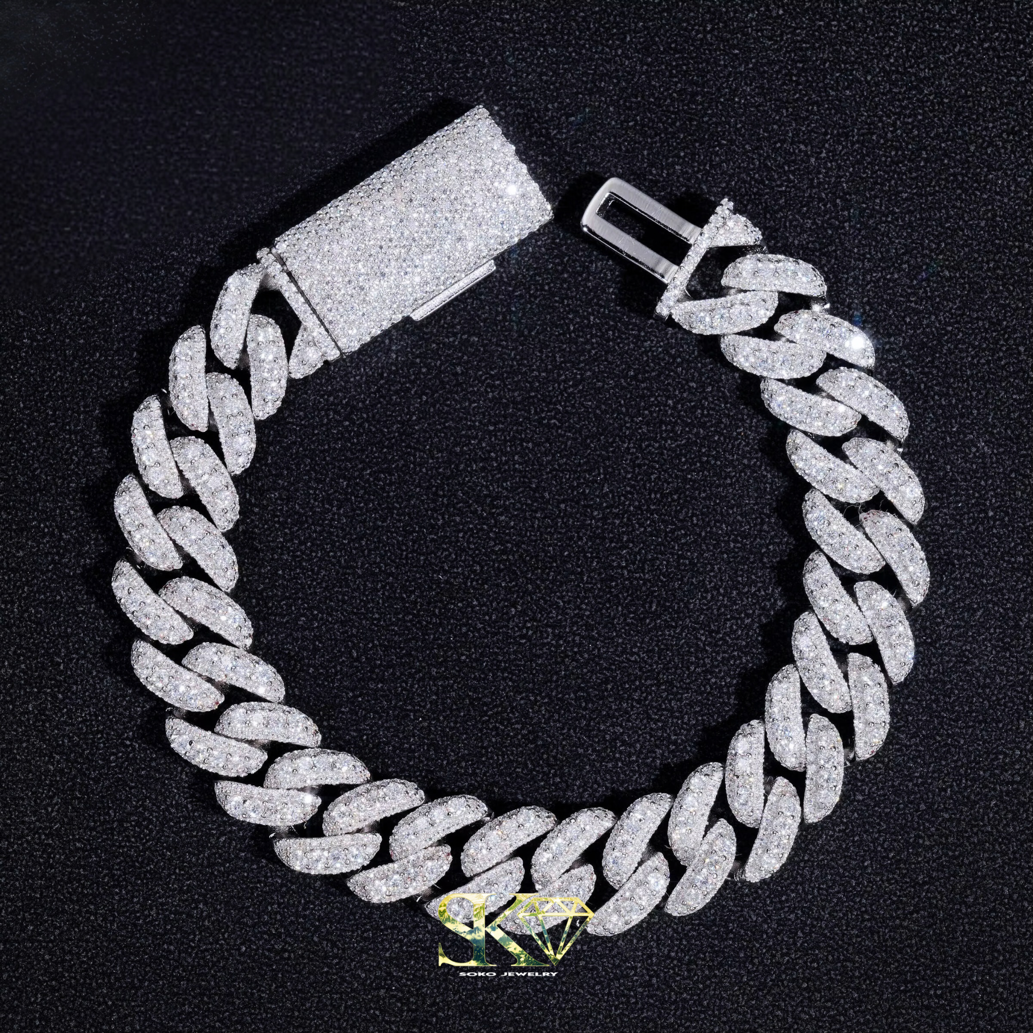 13mm Cuban Bracelet and Chain in S925 Silver with VVS Moissanite
