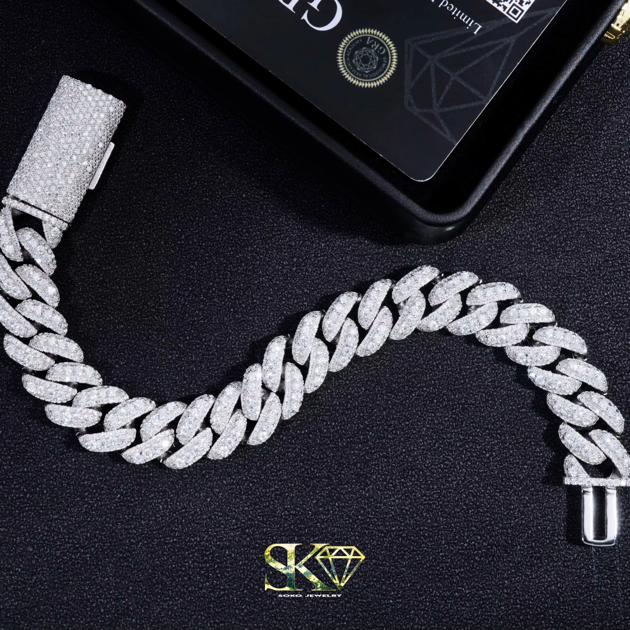 13mm Cuban Bracelet and Chain in S925 Silver with VVS Moissanite
