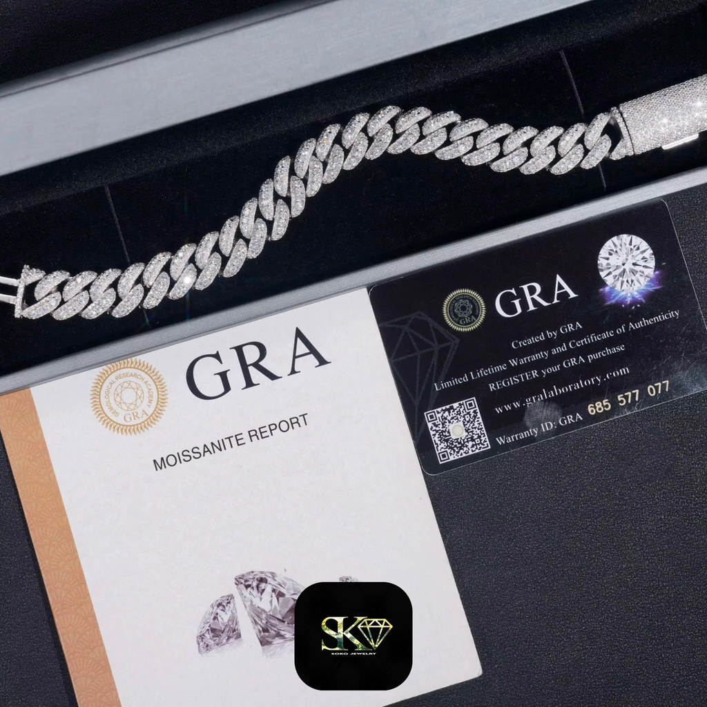 13mm Cuban Bracelet and Chain in S925 Silver with VVS Moissanite