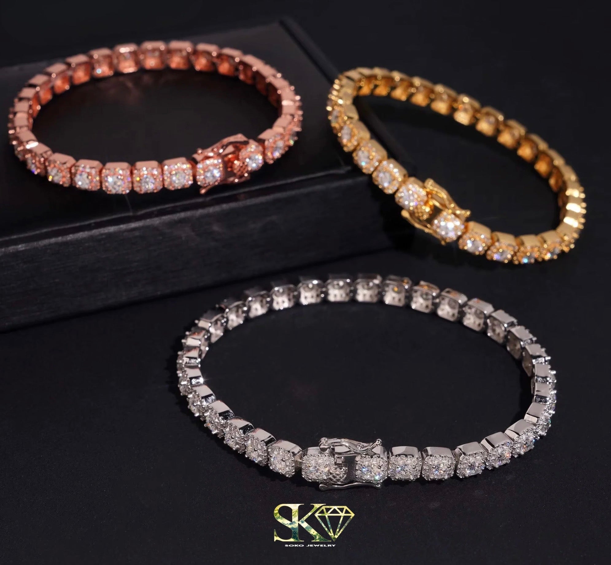 Luxury Cluster Tennis Bracelet in S925 Silver with VVS Moissanite 6mm