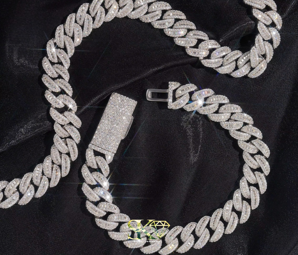 12mm Cuban Chain and Bracelet in VVS Moissanite