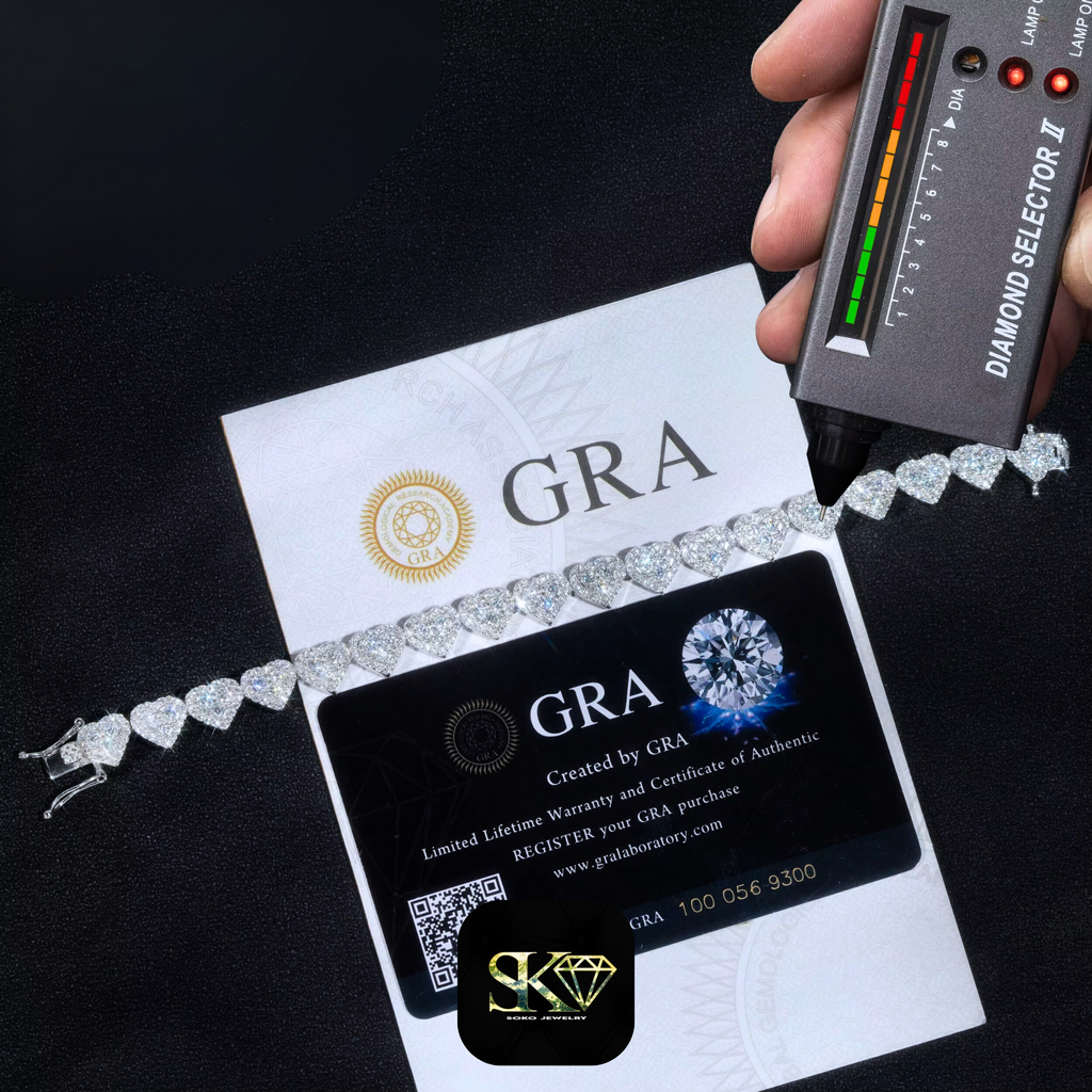 8mm Iced Out Hearts Bracelet in VVS Moissanite