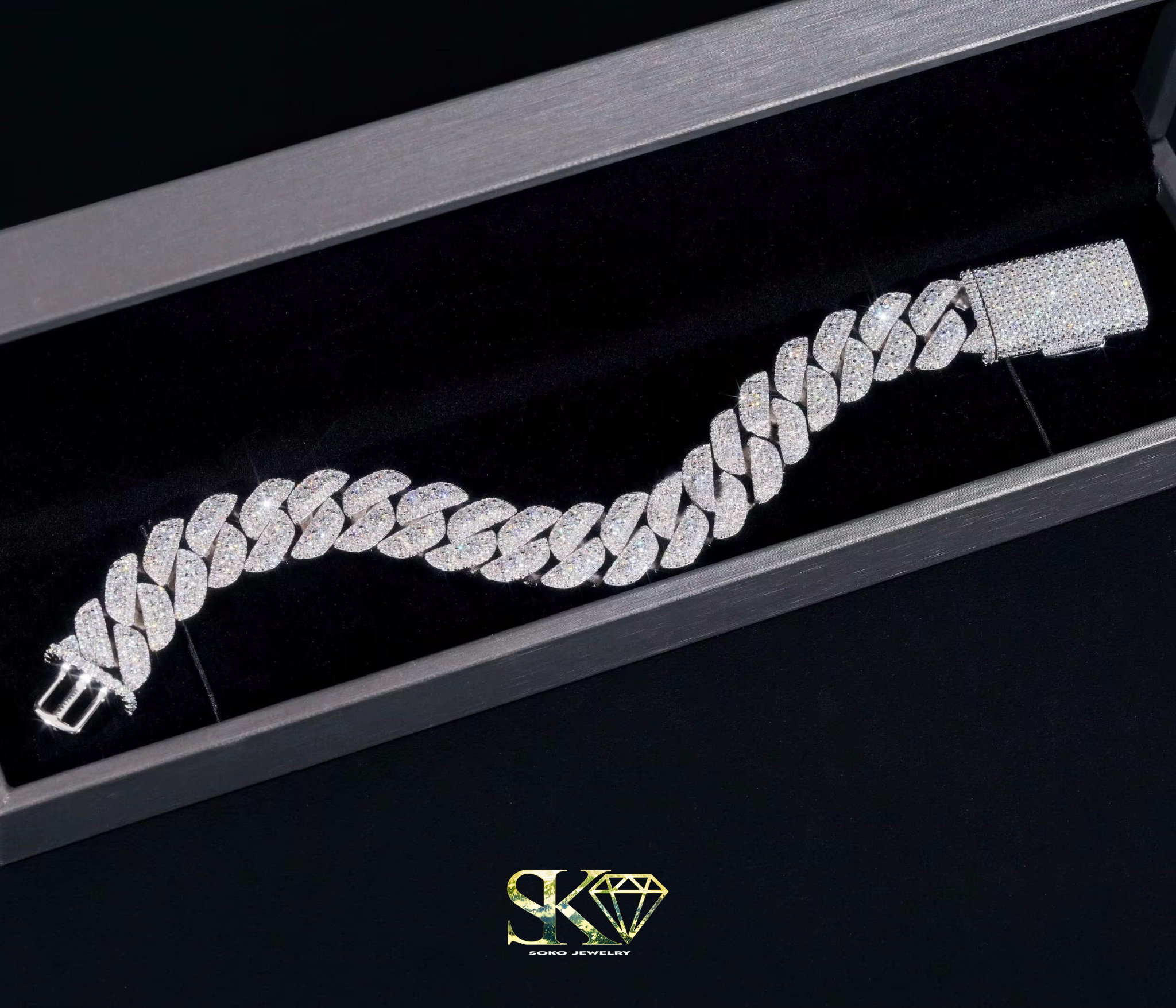 15mm Three-Row Cuban Bracelet in S925 Silver with VVS Moissanite