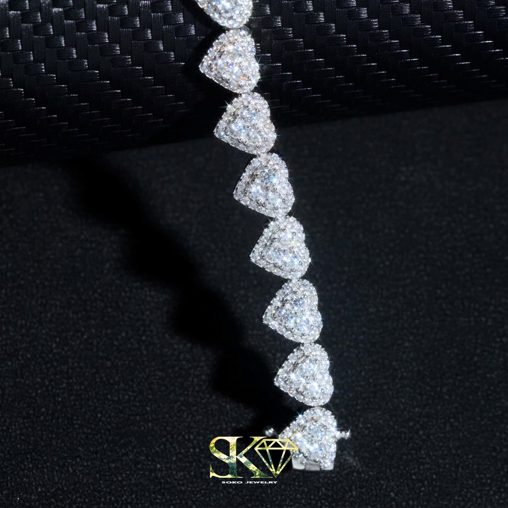 8mm Iced Out Hearts Bracelet in VVS Moissanite