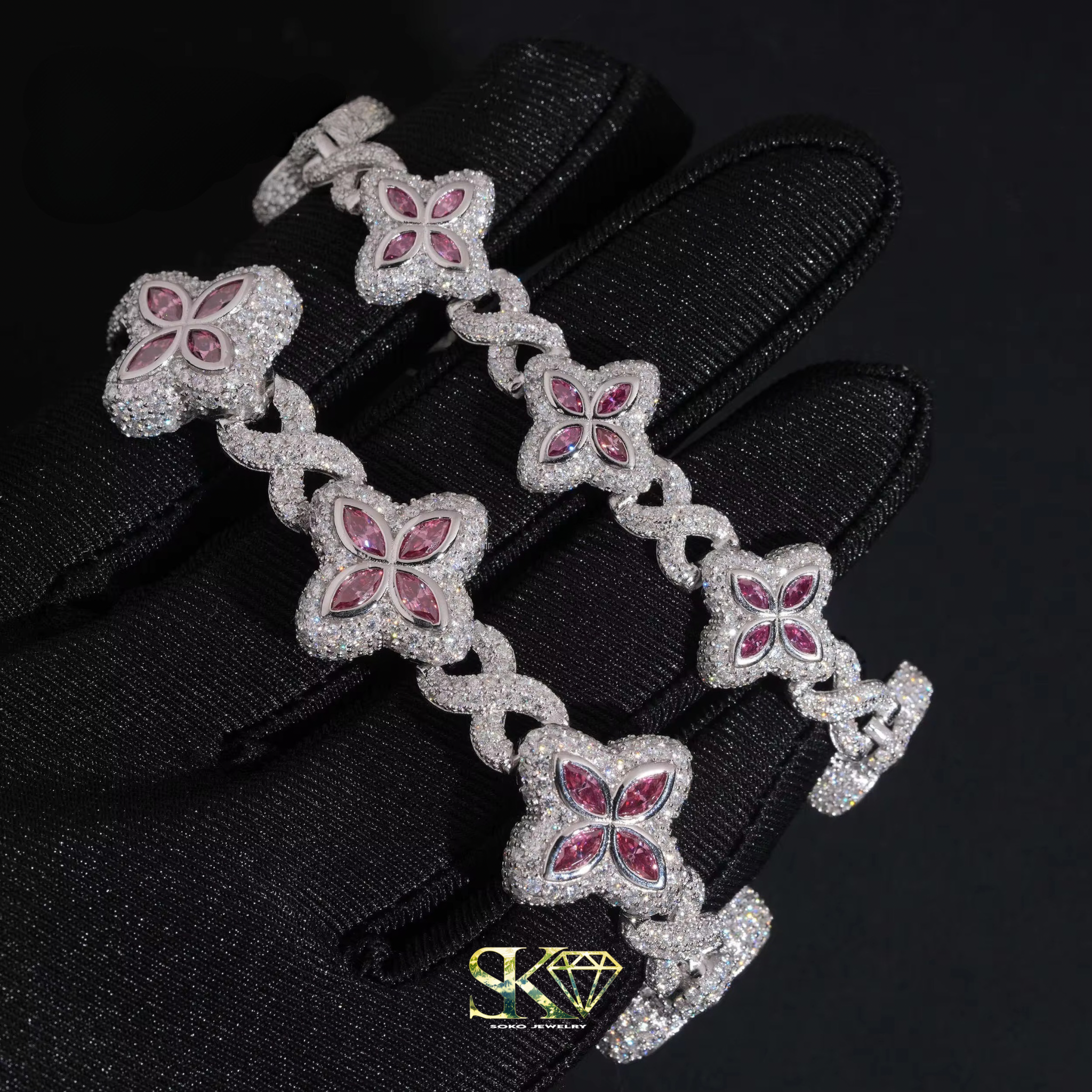 15mm Luxury Flower Bracelet in S925 Silver with VVS Moissanite