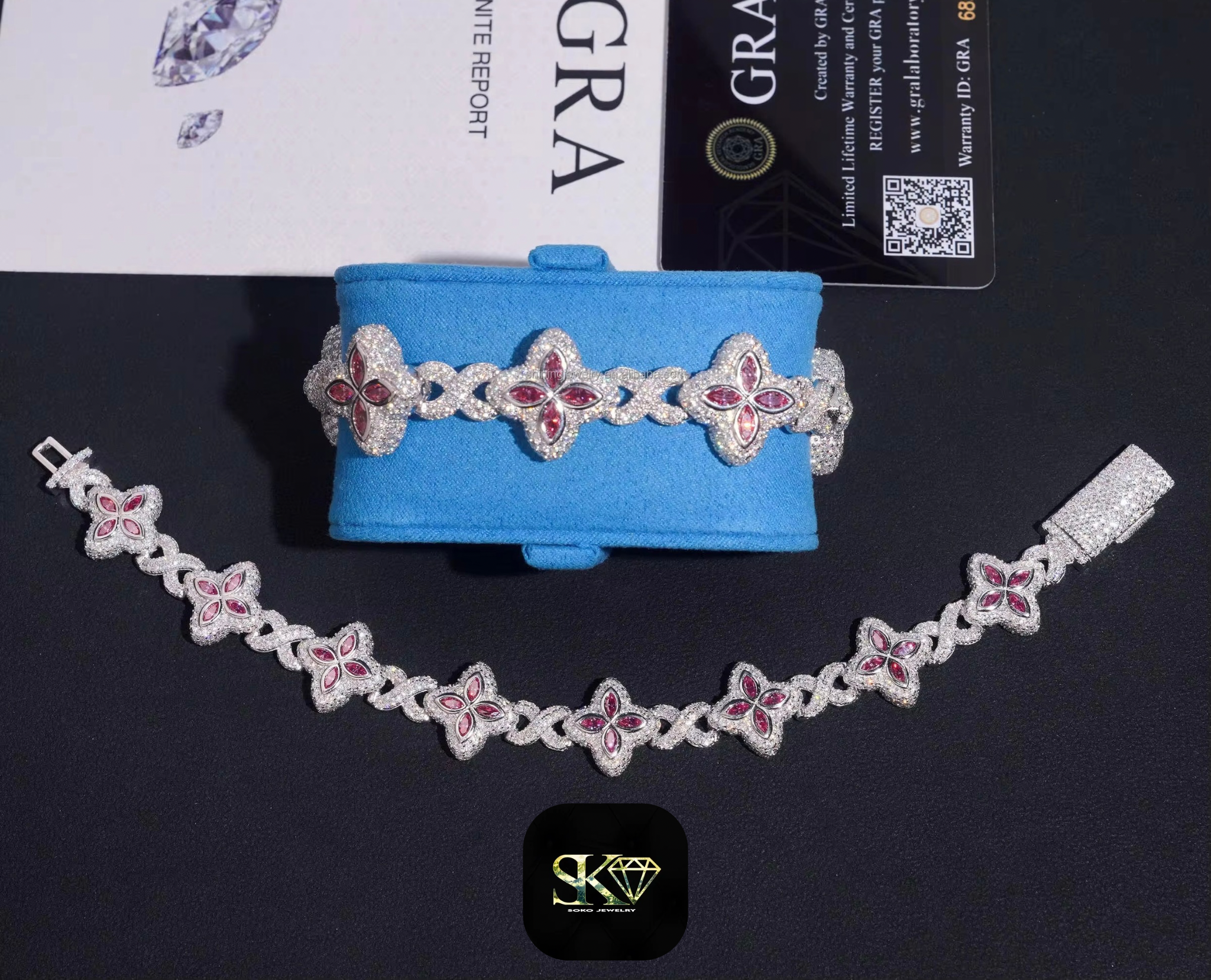 15mm Luxury Flower Bracelet in S925 Silver with VVS Moissanite