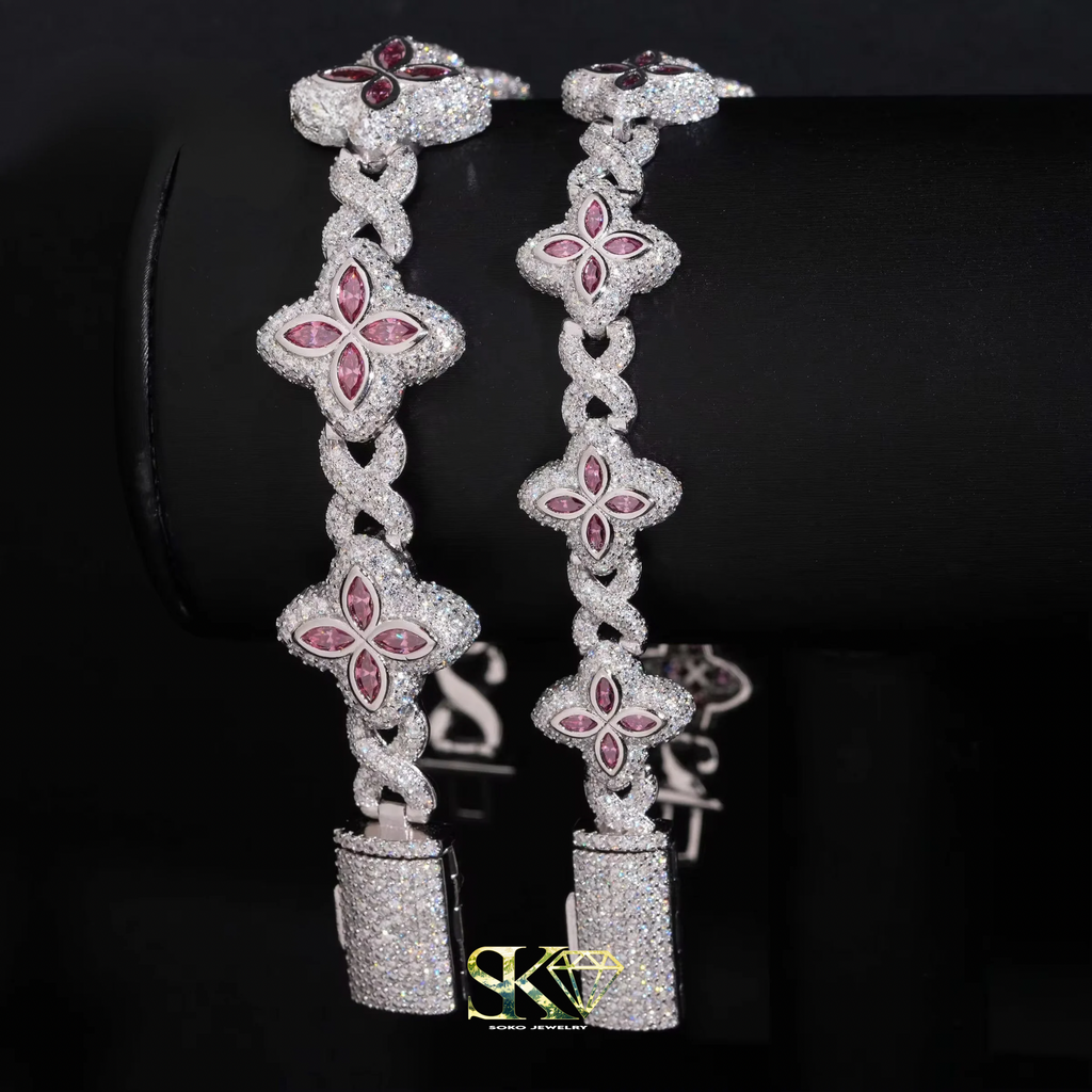 15mm Luxury Flower Bracelet in S925 Silver with VVS Moissanite