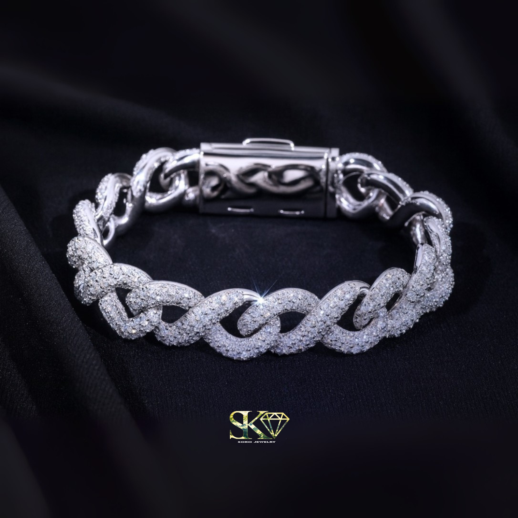 12mm Rope Cuban Bracelet in S925 Silver with VVS Moissanite