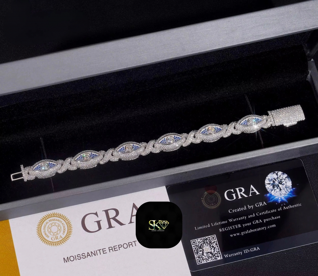 10mm Luxury Eye Bracelet in S925 Silver with VVS Moissanite