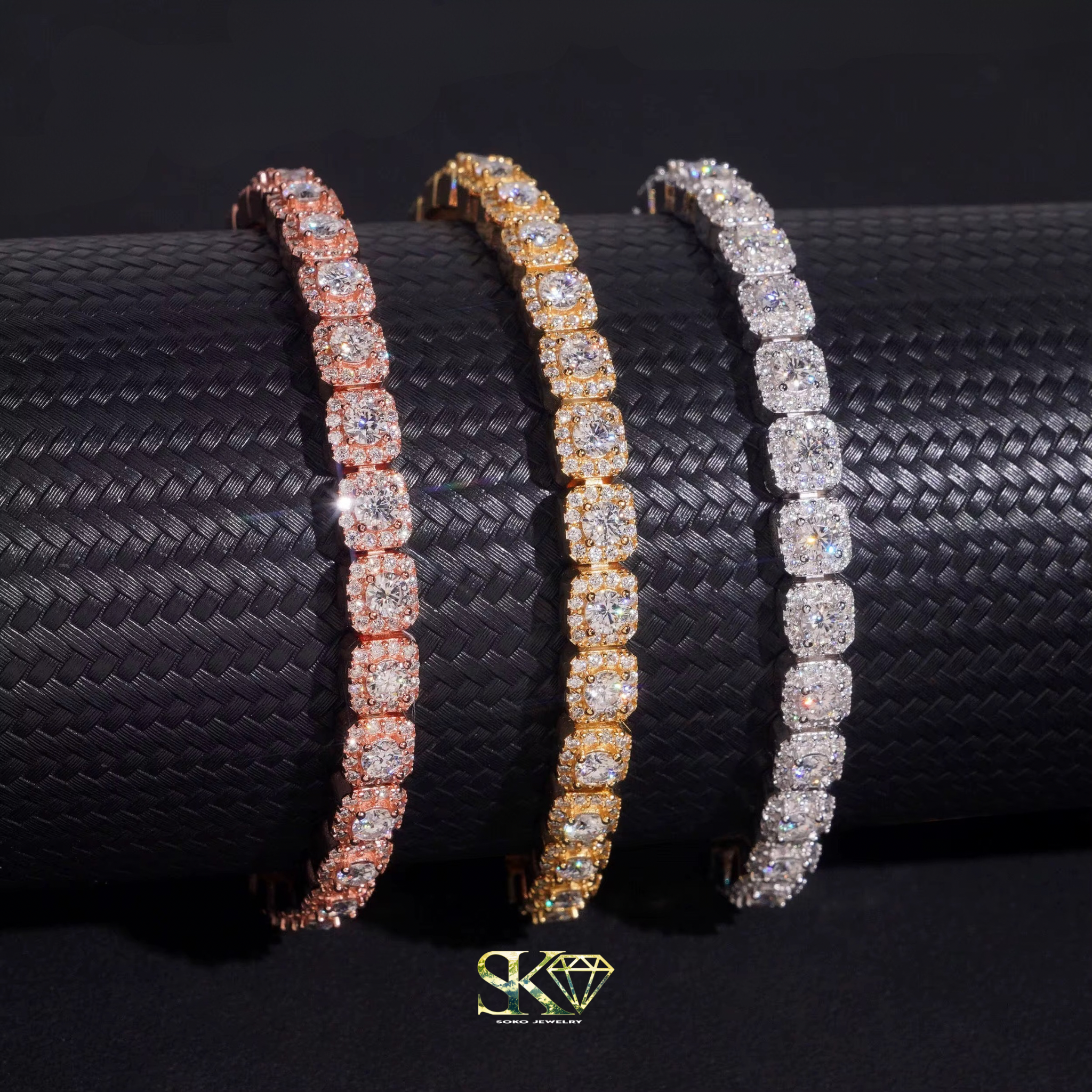 Luxury Cluster Tennis Bracelet in S925 Silver with VVS Moissanite 6mm