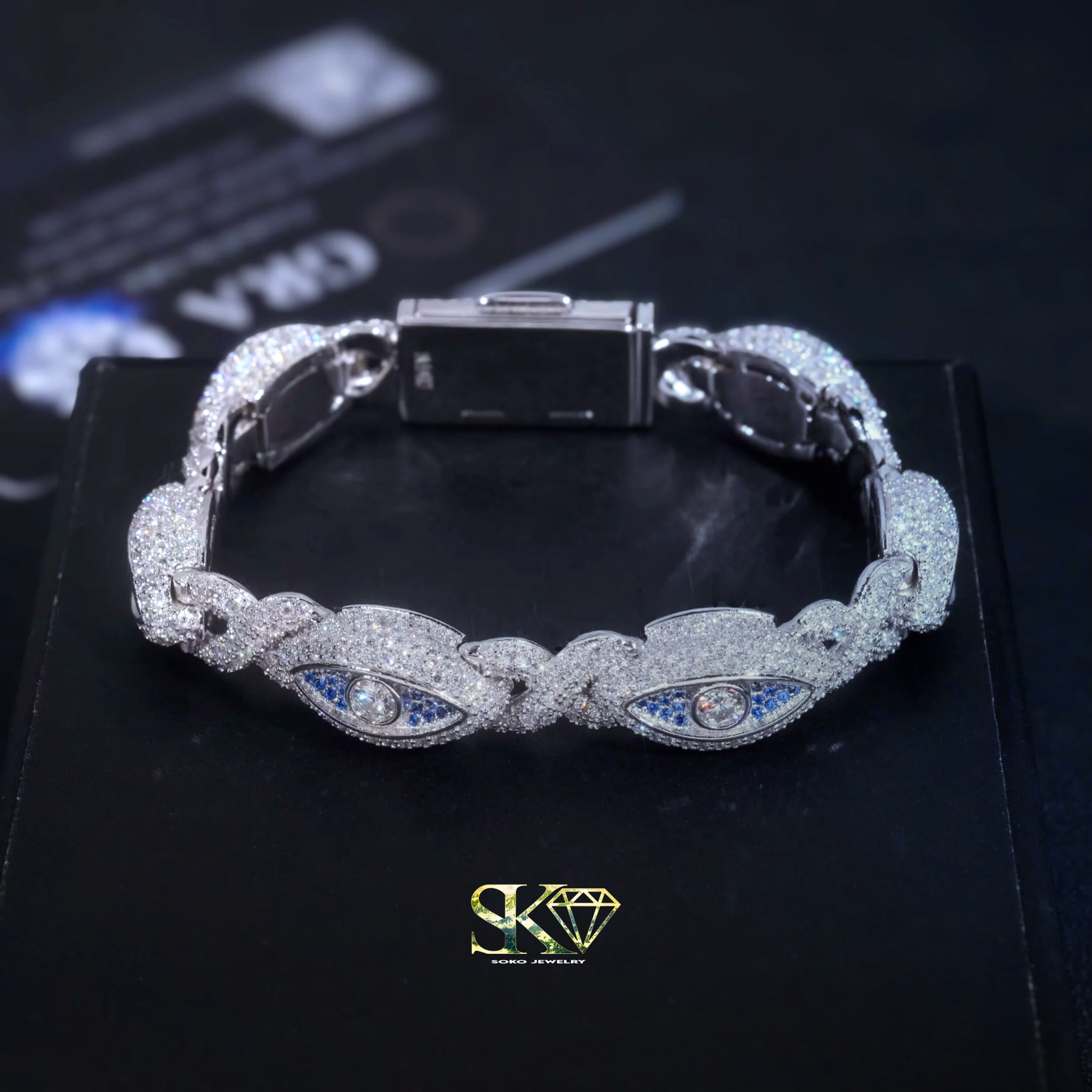 10mm Luxury Eye Bracelet in S925 Silver with VVS Moissanite