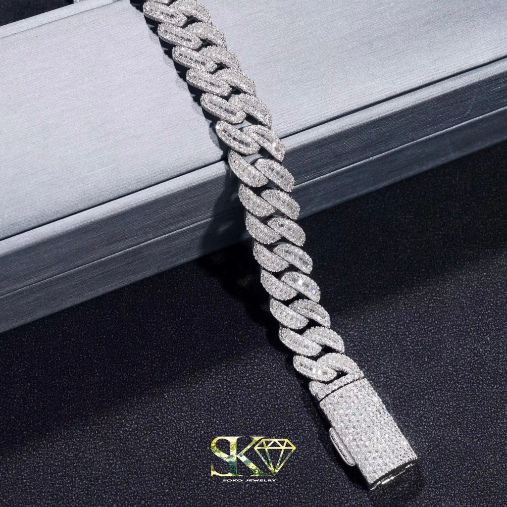 12mm Cuban Chain and Bracelet in VVS Moissanite