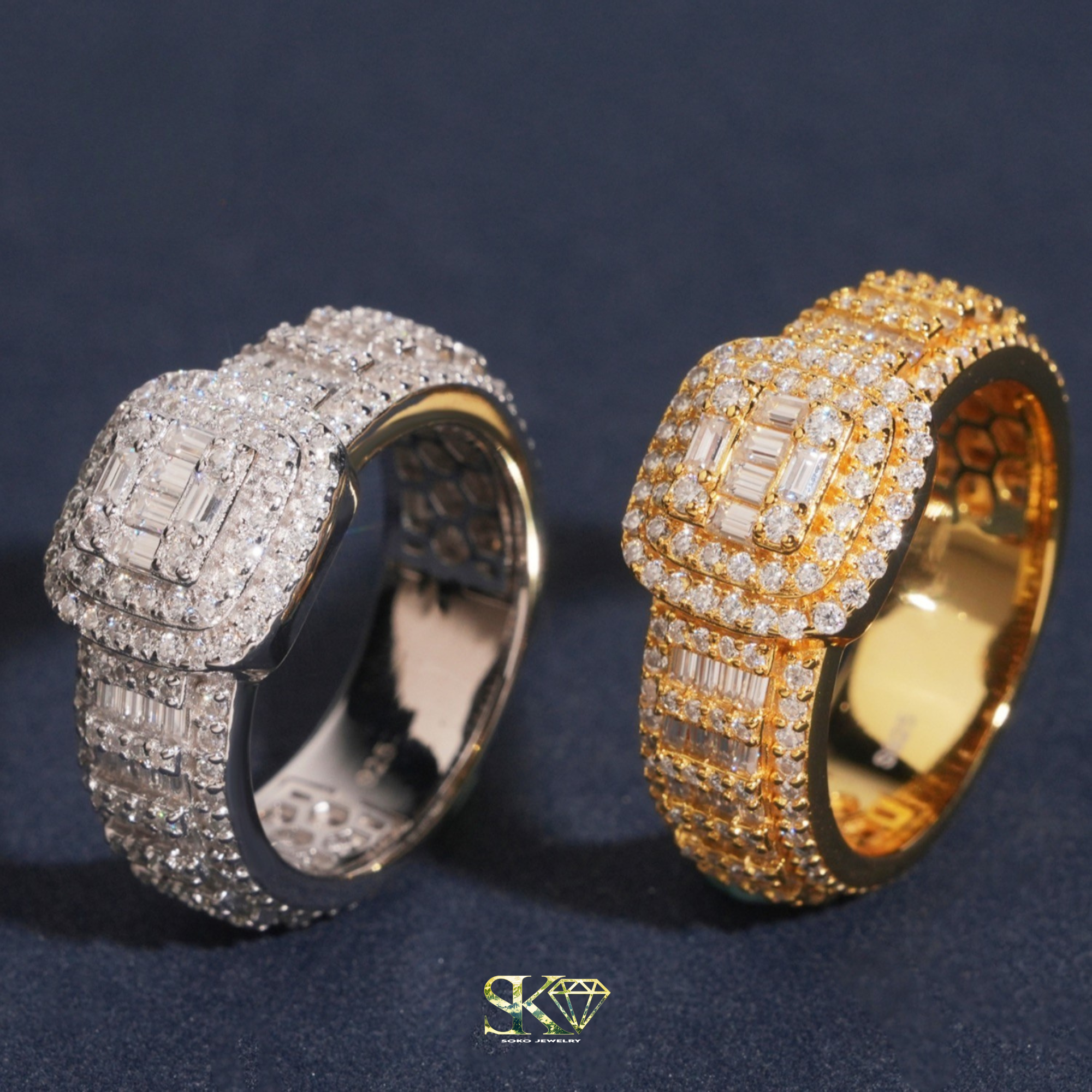 Baguette Square Ring in S925 Silver with VVS Moissanites