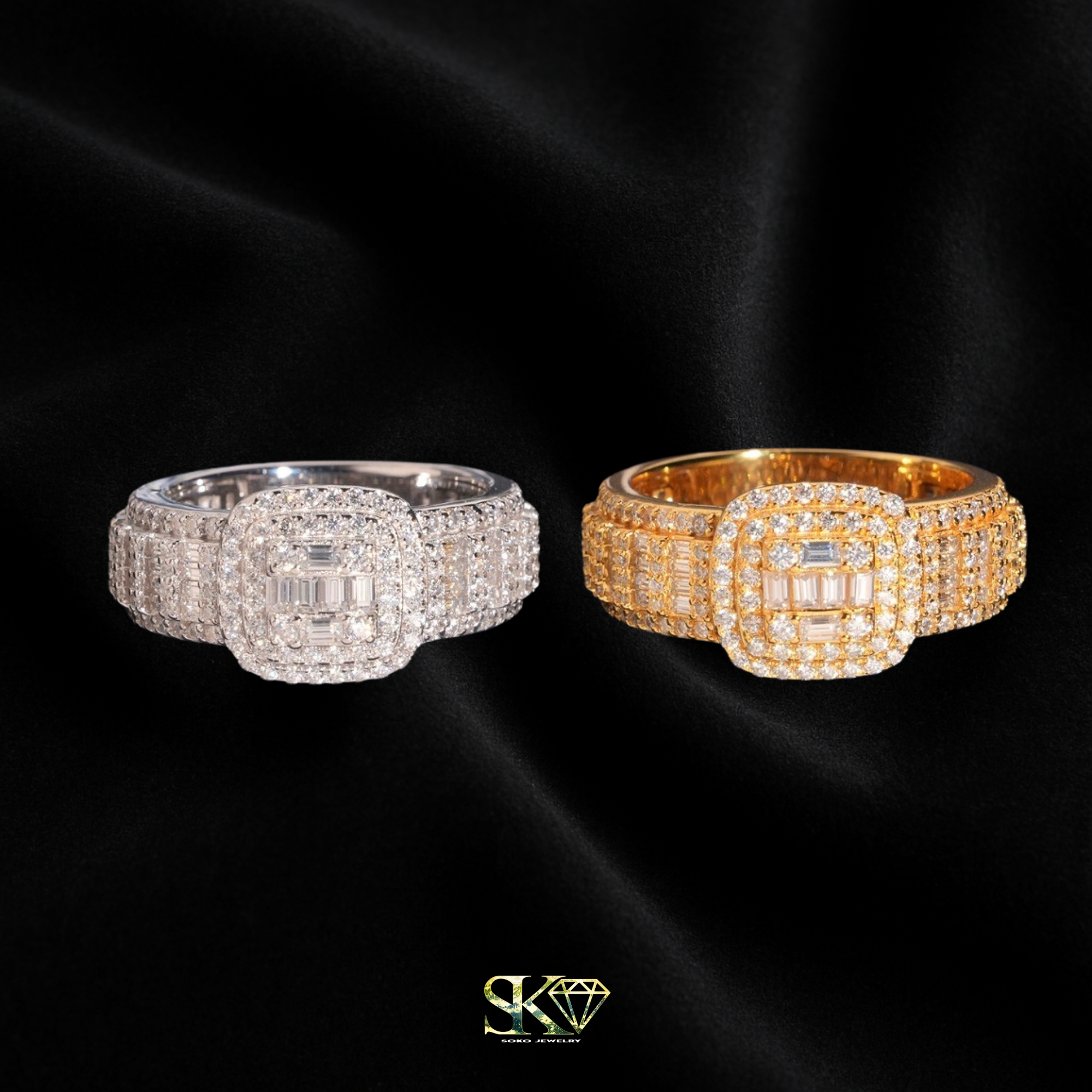 Baguette Square Ring in S925 Silver with VVS Moissanites