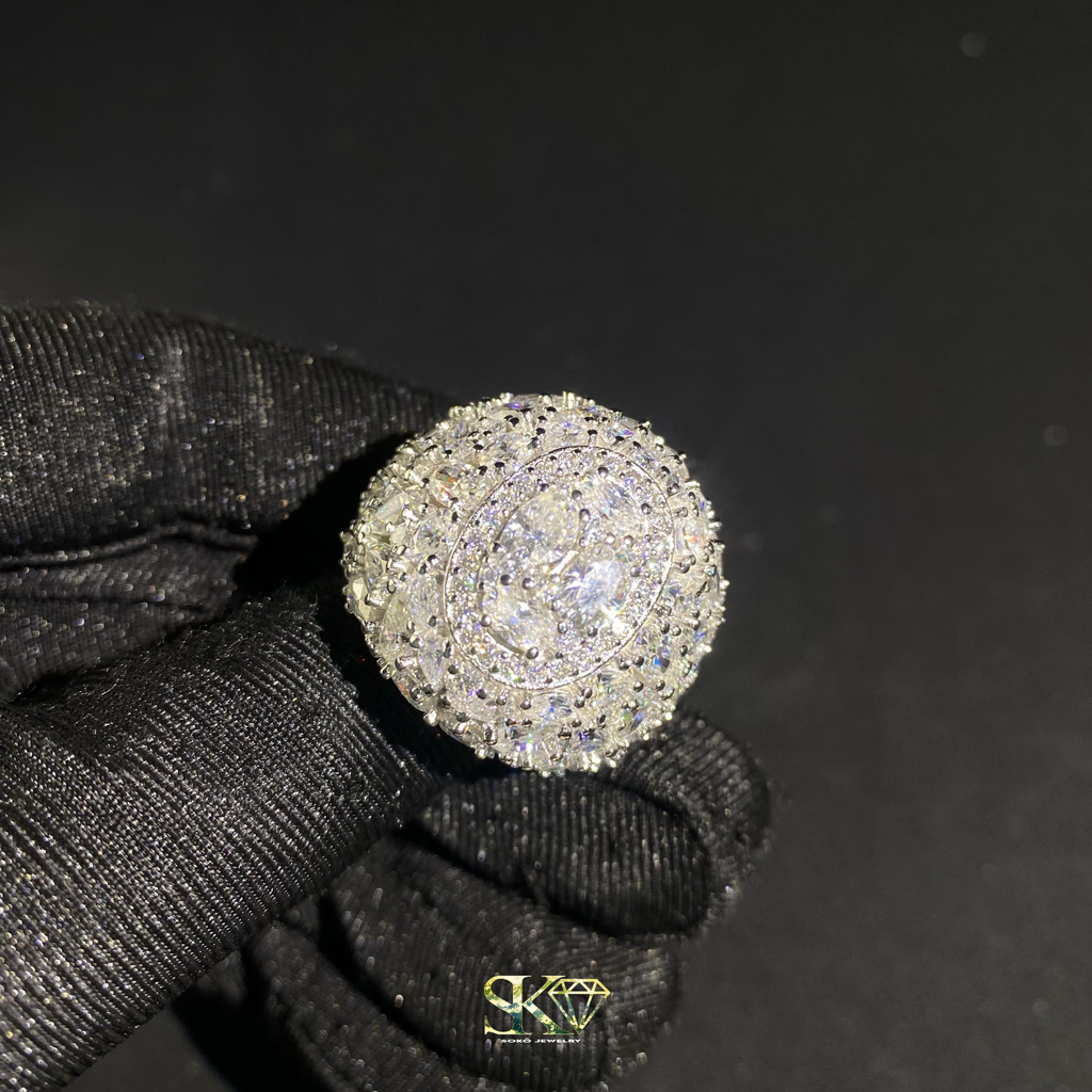 Iced Out Round Ring in S925 Silver with VVS Moissanites