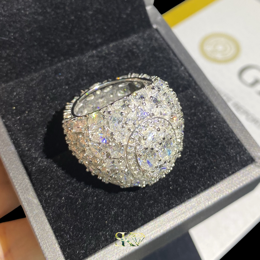 Iced Out Round Ring in S925 Silver with VVS Moissanites