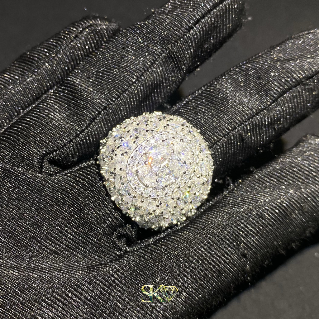 Iced Out Round Ring in S925 Silver with VVS Moissanites
