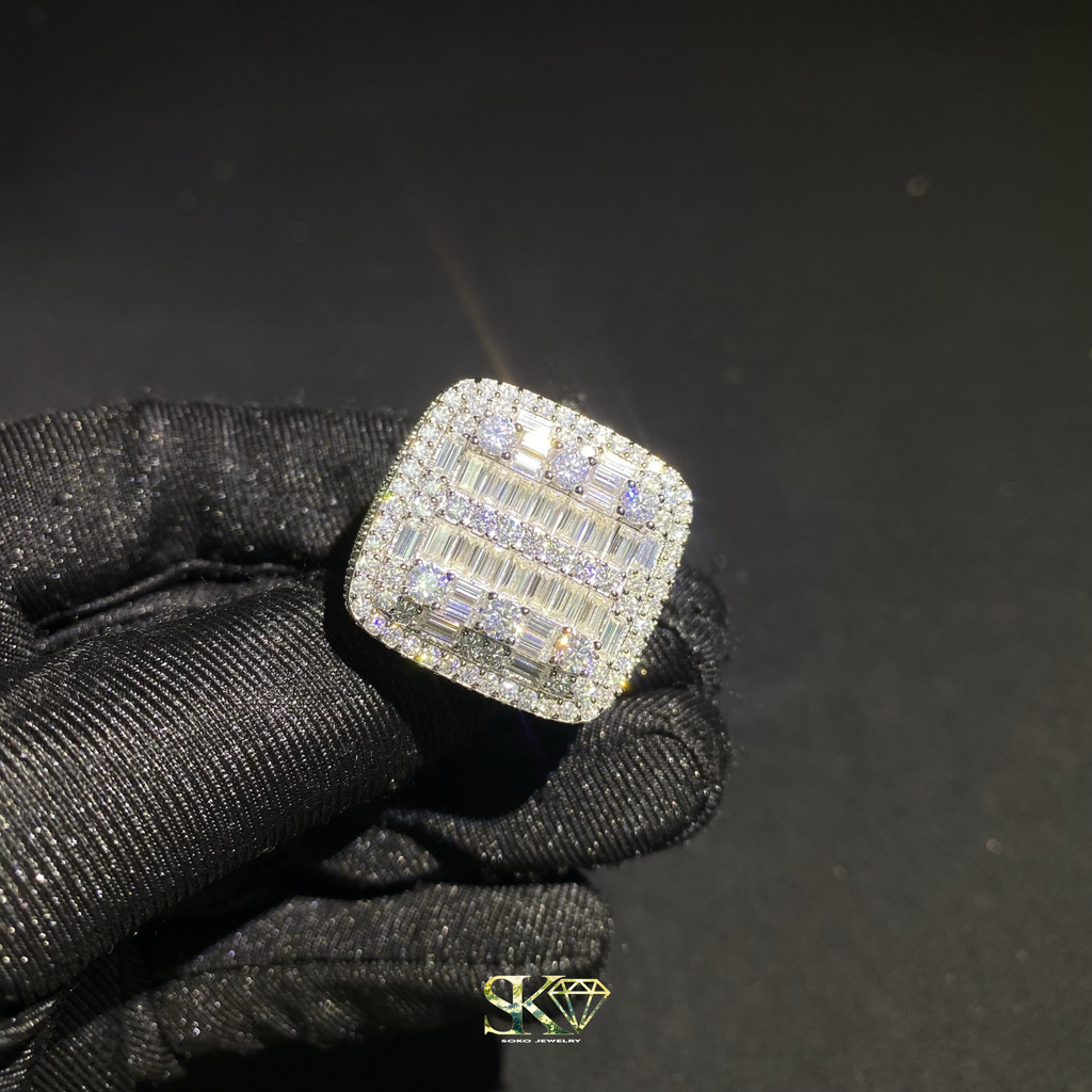 Luxury Square Ring in S925 Silver with VVS Moissanite – Baguette Cut