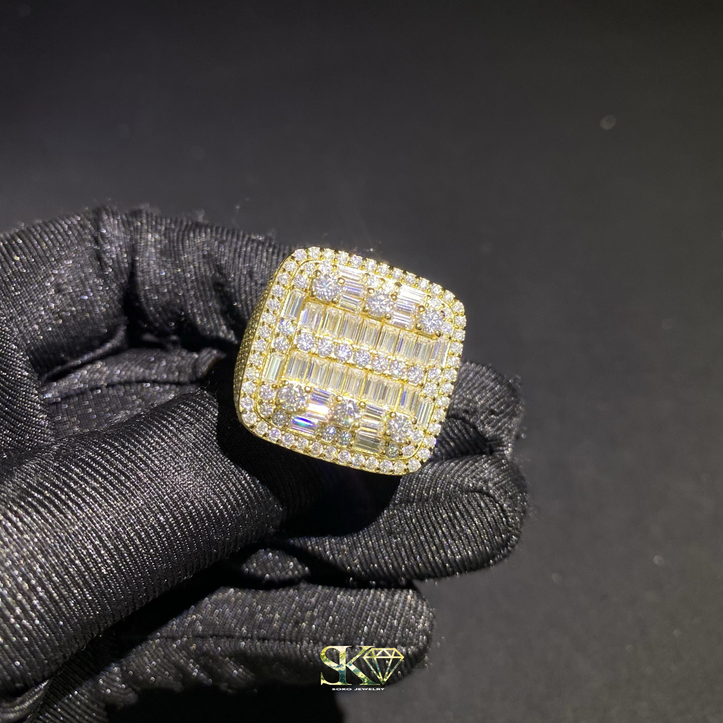 Luxury Square Ring in S925 Silver with VVS Moissanite – Baguette Cut