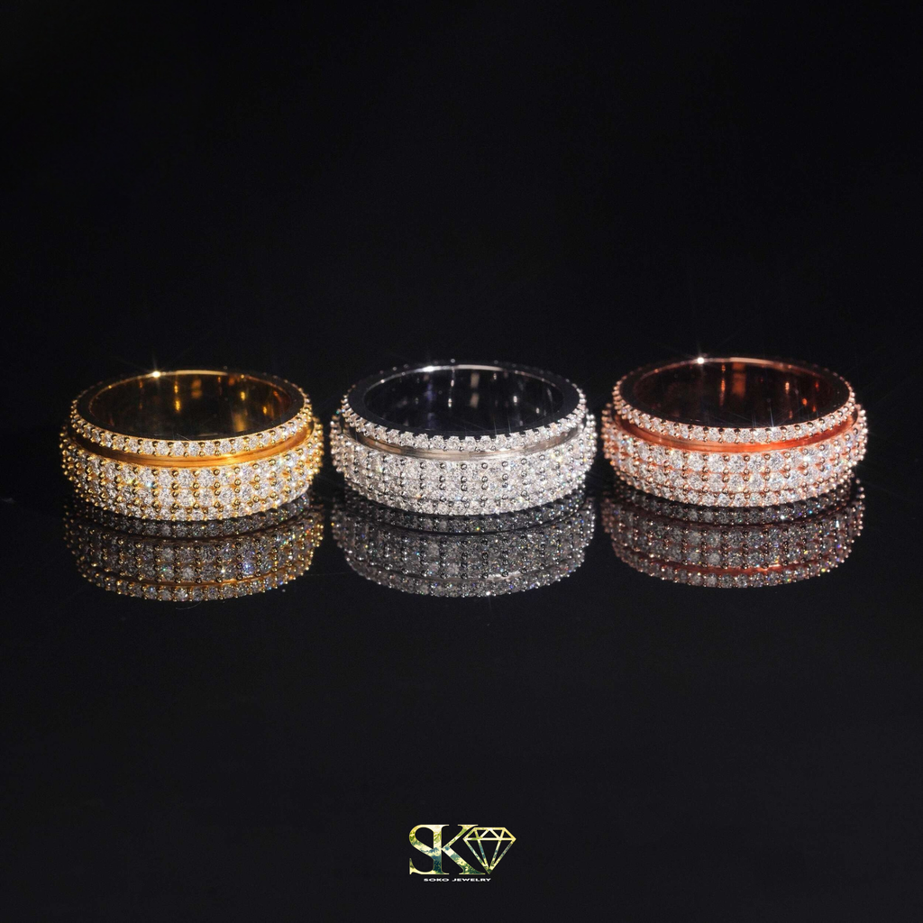 Triple Row Iced Out Ring in S925 Silver with VVS Moissanites