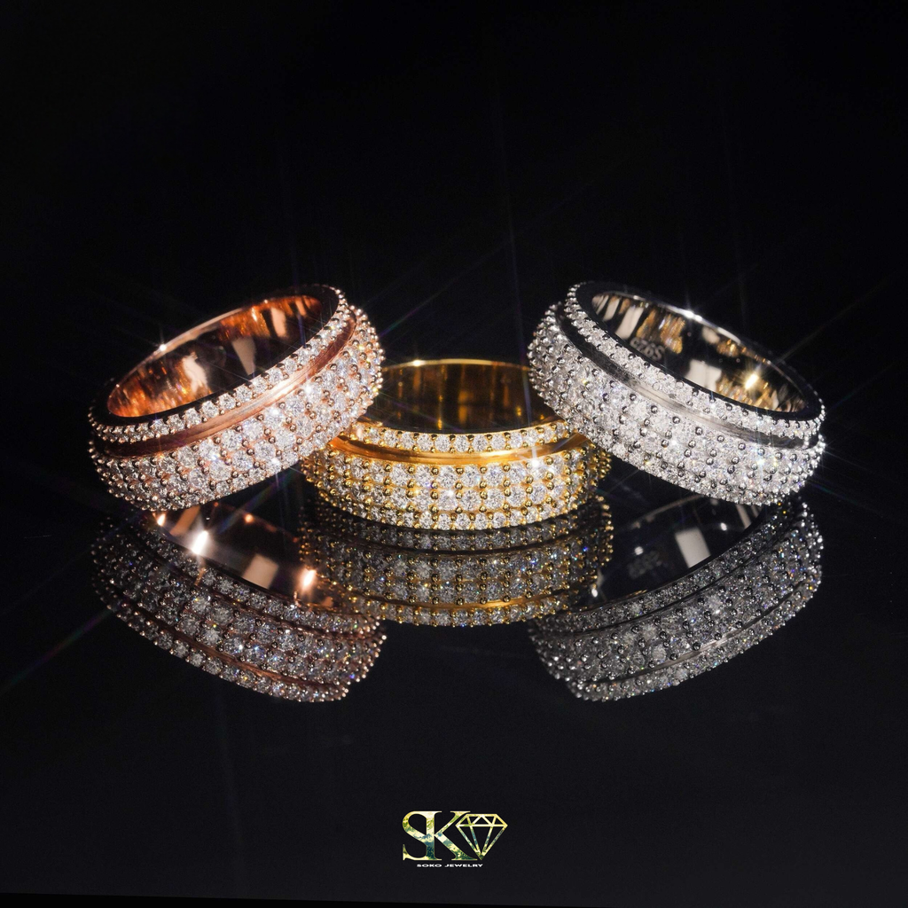 Triple Row Iced Out Ring in S925 Silver with VVS Moissanites