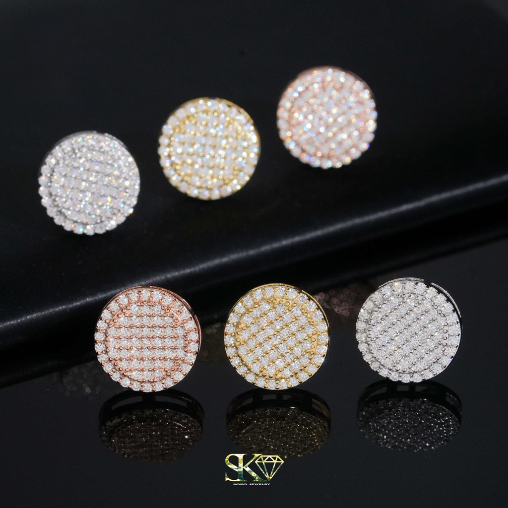 Round Pavé Earrings in S925 Silver with VVS1 Moissanite 12mm