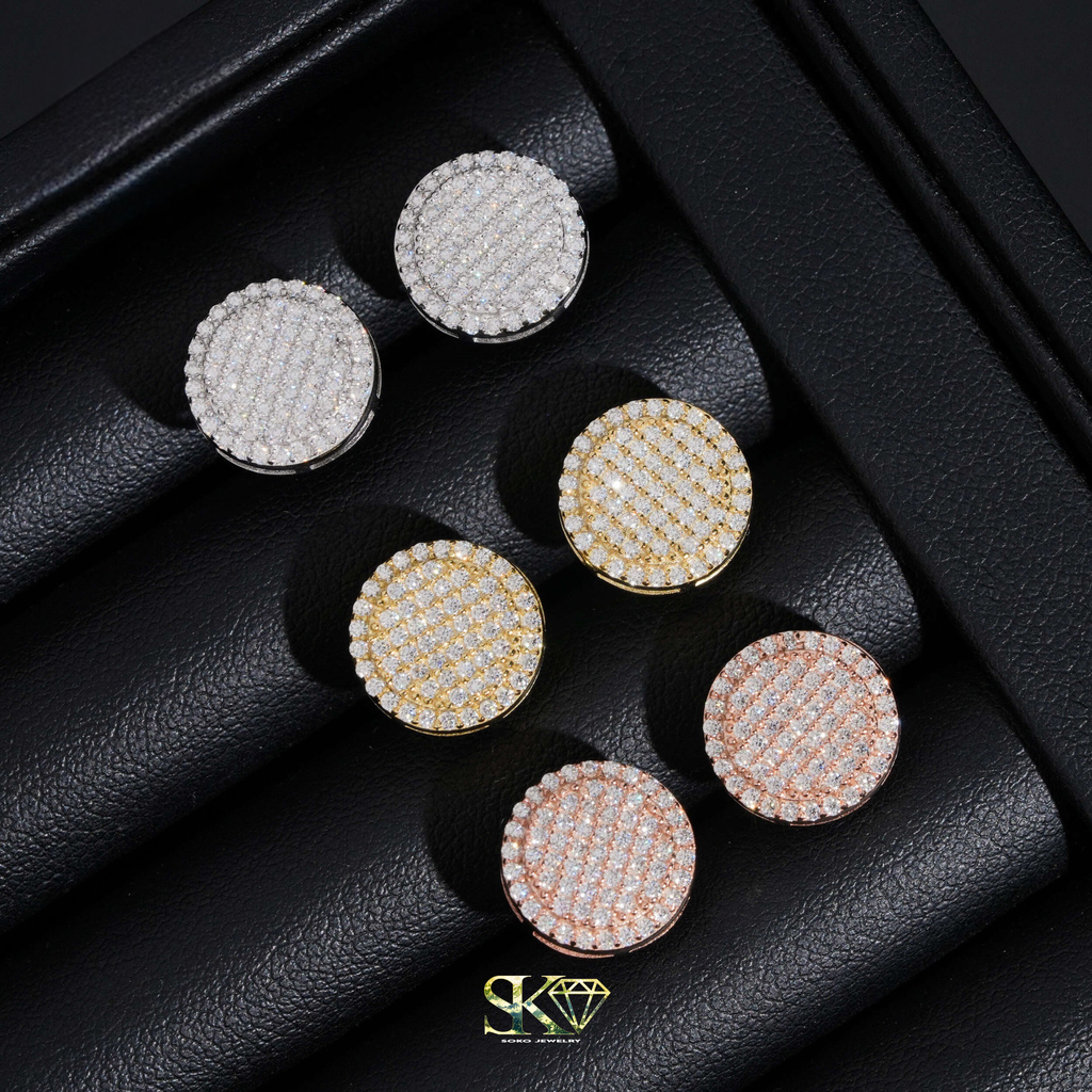 Round Pavé Earrings in S925 Silver with VVS1 Moissanite 12mm