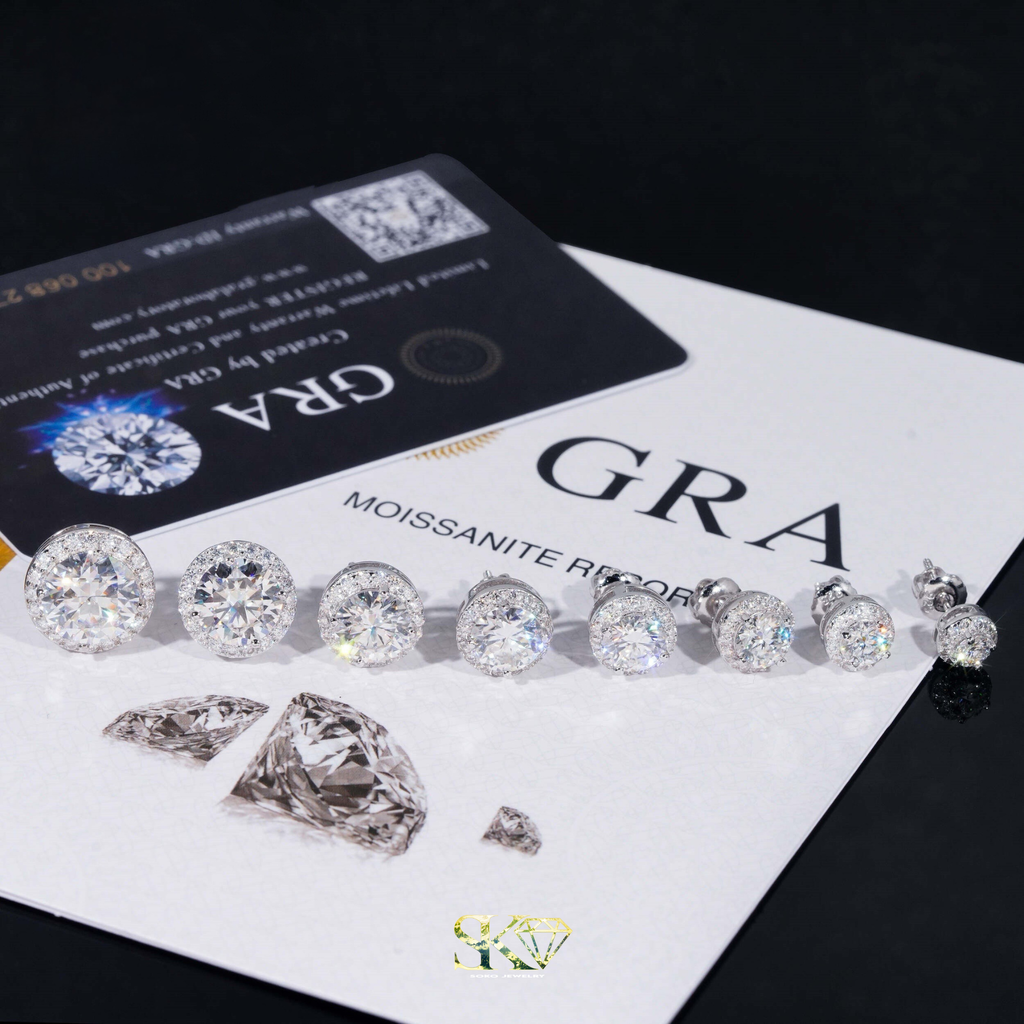 Halo Earrings in S925 Silver with VVS1 Moissanite 10mm