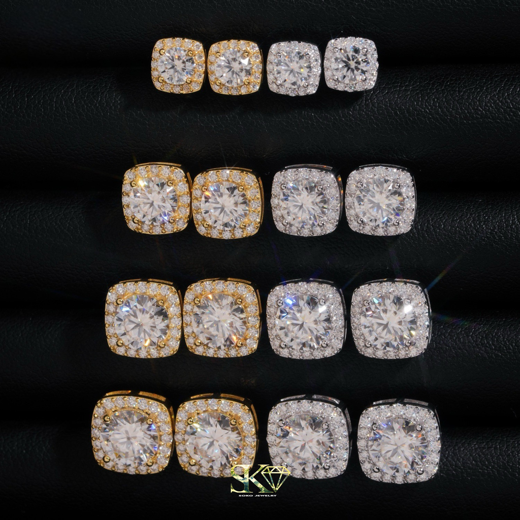 Halo Square Earrings in S925 Silver with VVS1 Moissanite