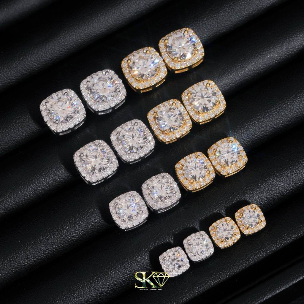 Halo Square Earrings in S925 Silver with VVS1 Moissanite