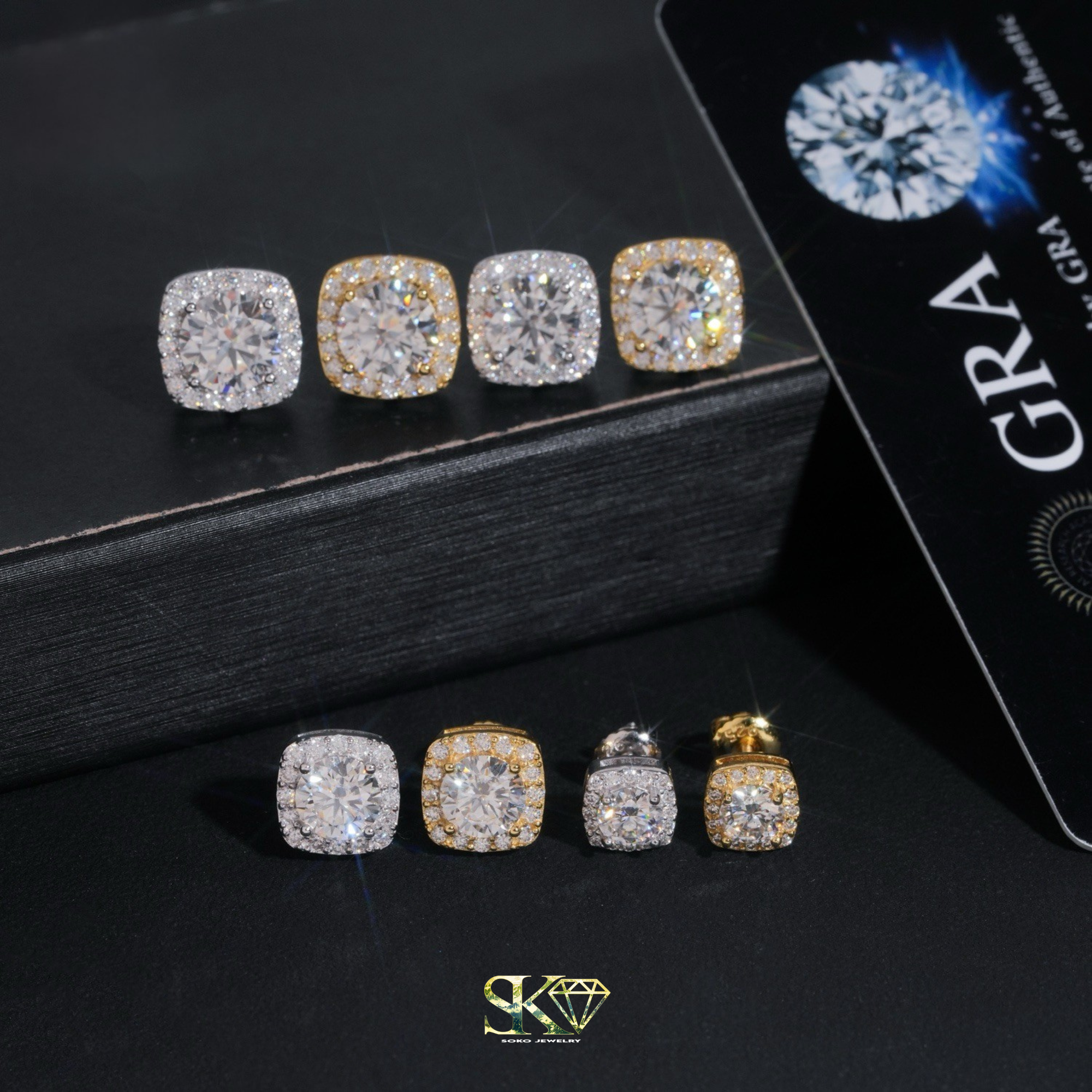 Halo Square Earrings in S925 Silver with VVS1 Moissanite