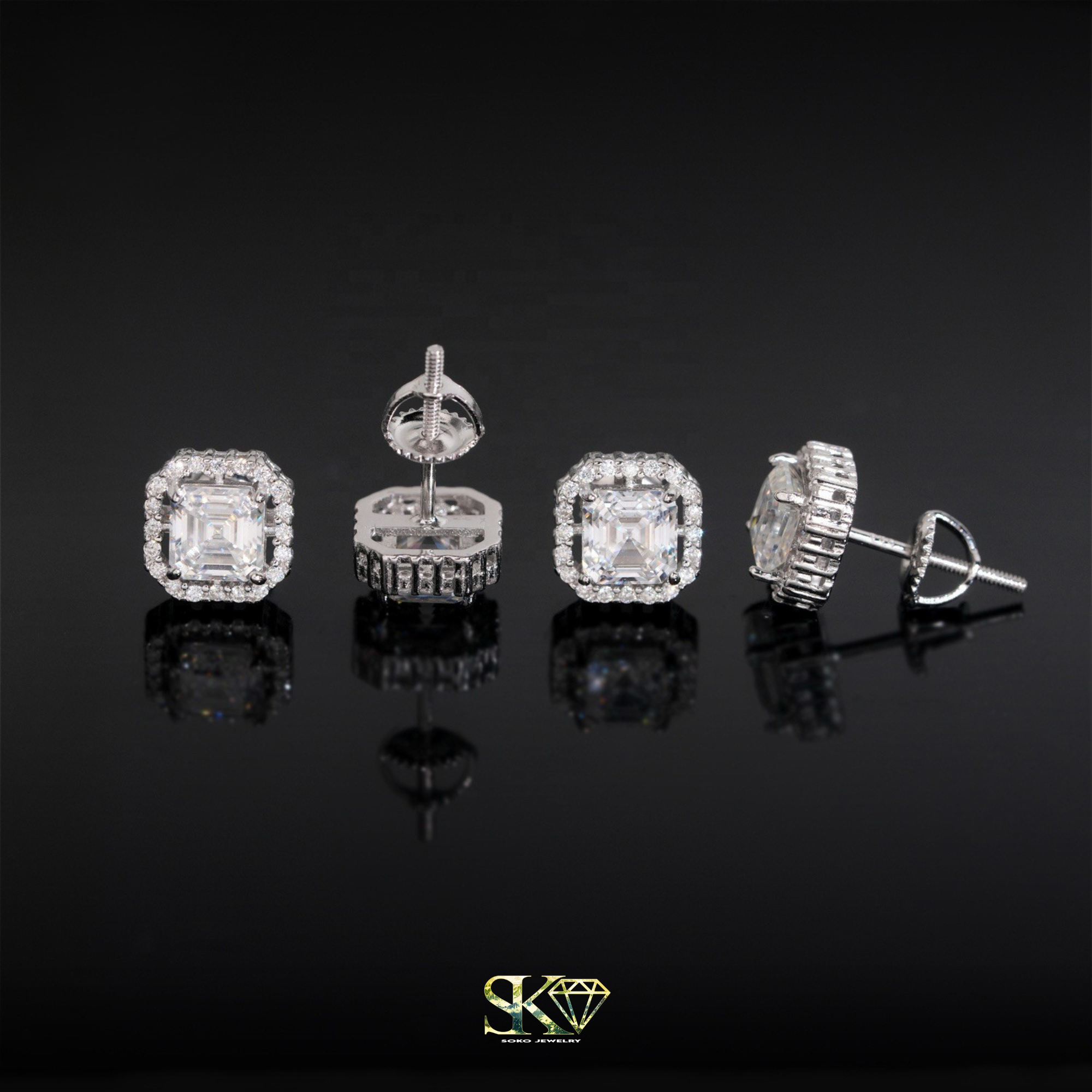Emerald-Cut Square Earrings in S925 Silver with VVS1 Moissanite 8mm
