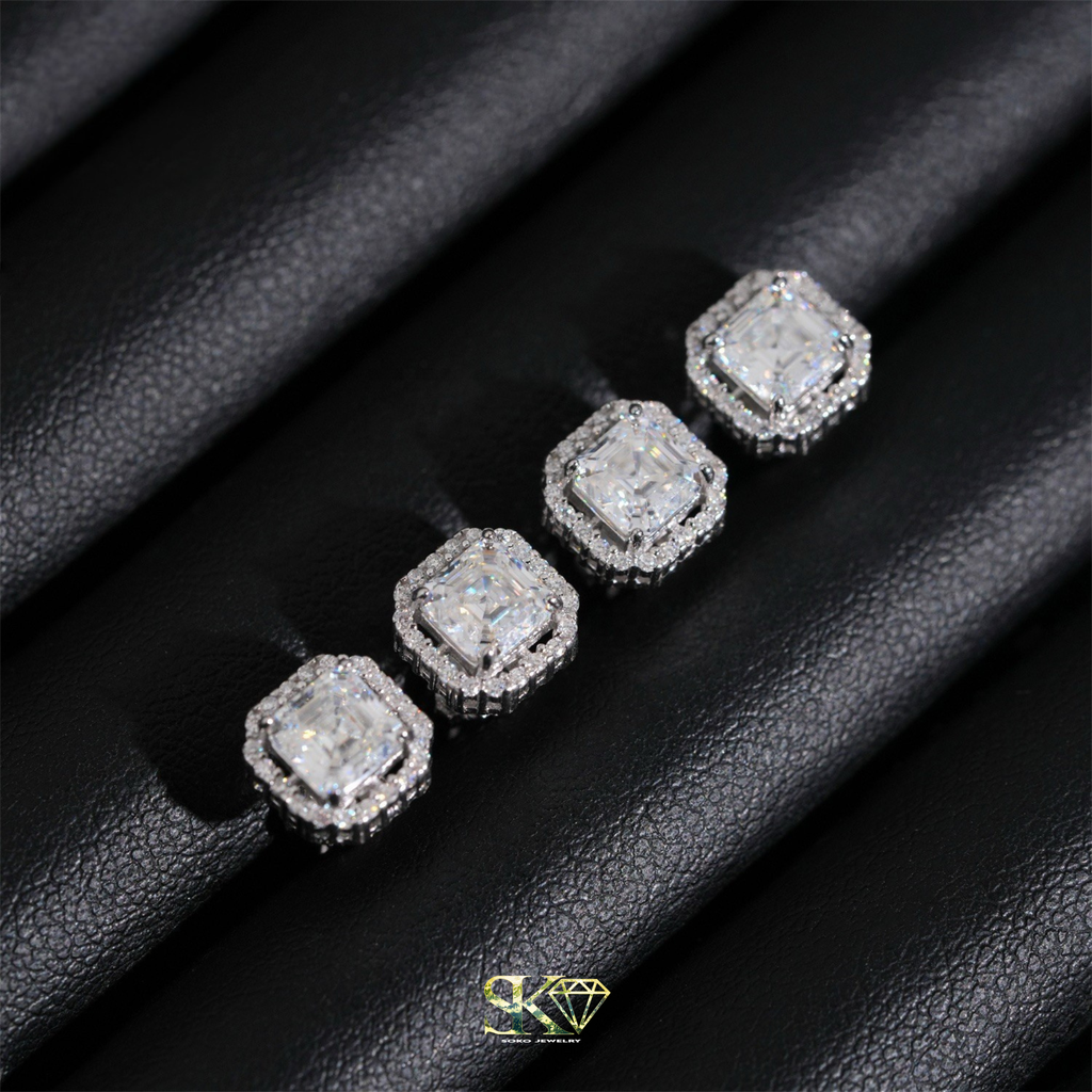 Emerald-Cut Square Earrings in S925 Silver with VVS1 Moissanite 8mm