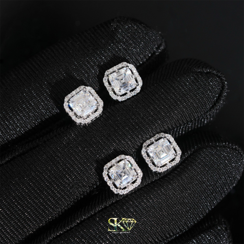 Emerald-Cut Square Earrings in S925 Silver with VVS1 Moissanite 8mm