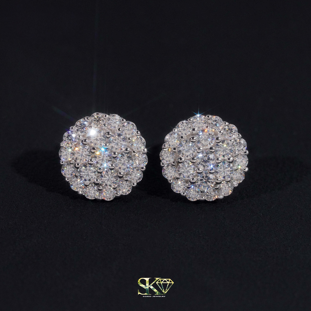Round Earrings in S925 Silver with VVS Moissanite