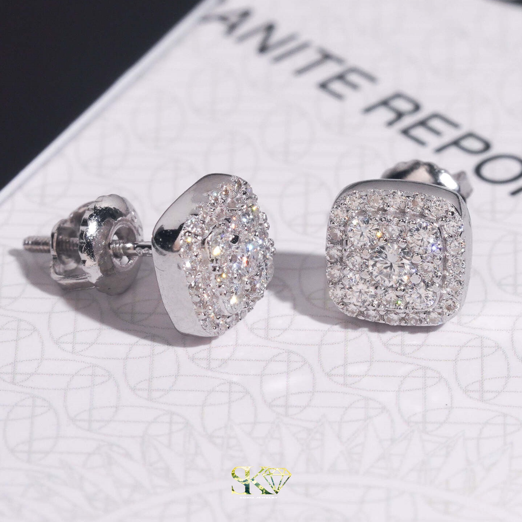 Square Earrings in S925 Silver with VVS Moissanite 8mm
