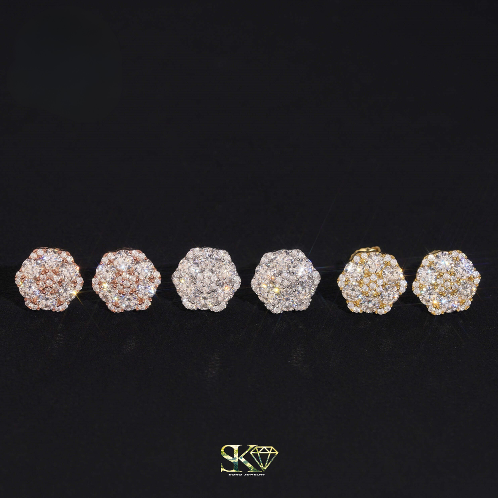 Hexagonal Earrings in S925 Silver with VVS1 Moissanite