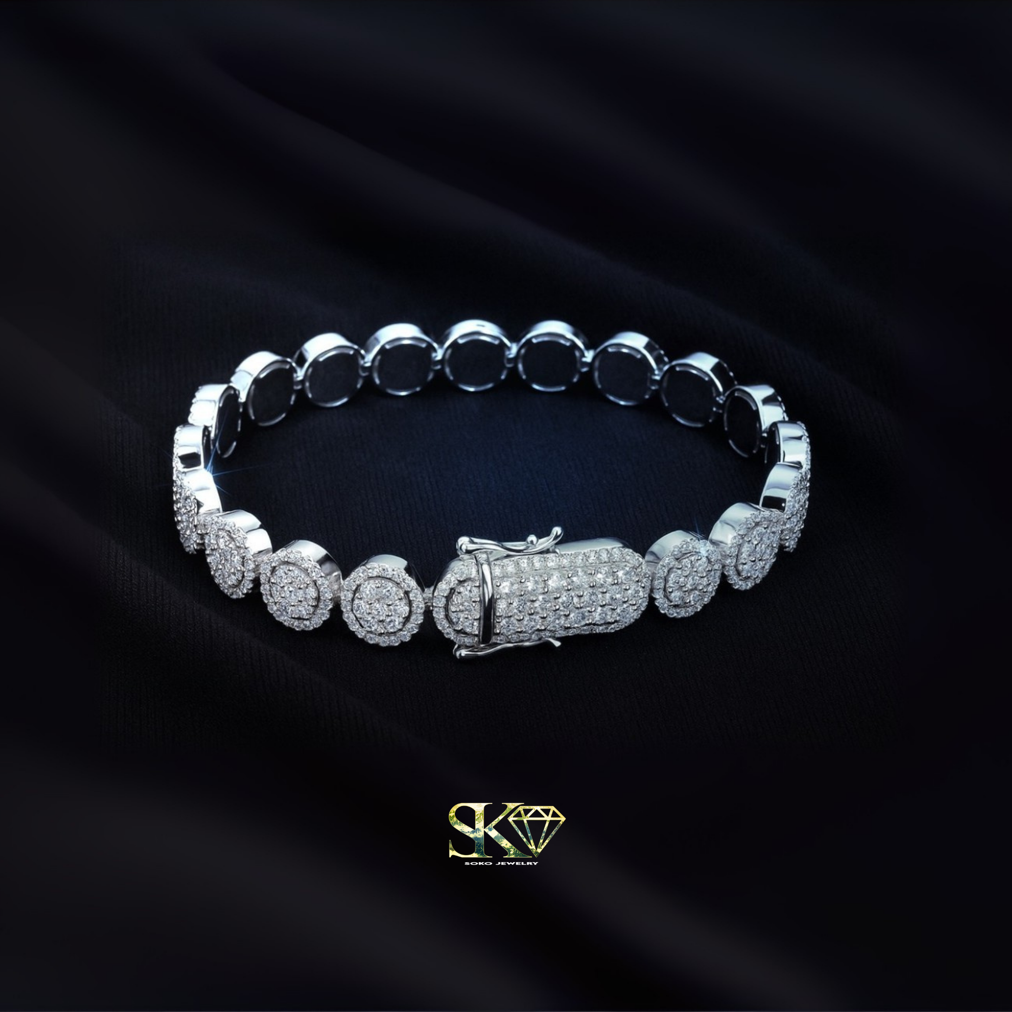 10mm Circle Tennis Bracelet in S925 Silver with VVS Moissanite