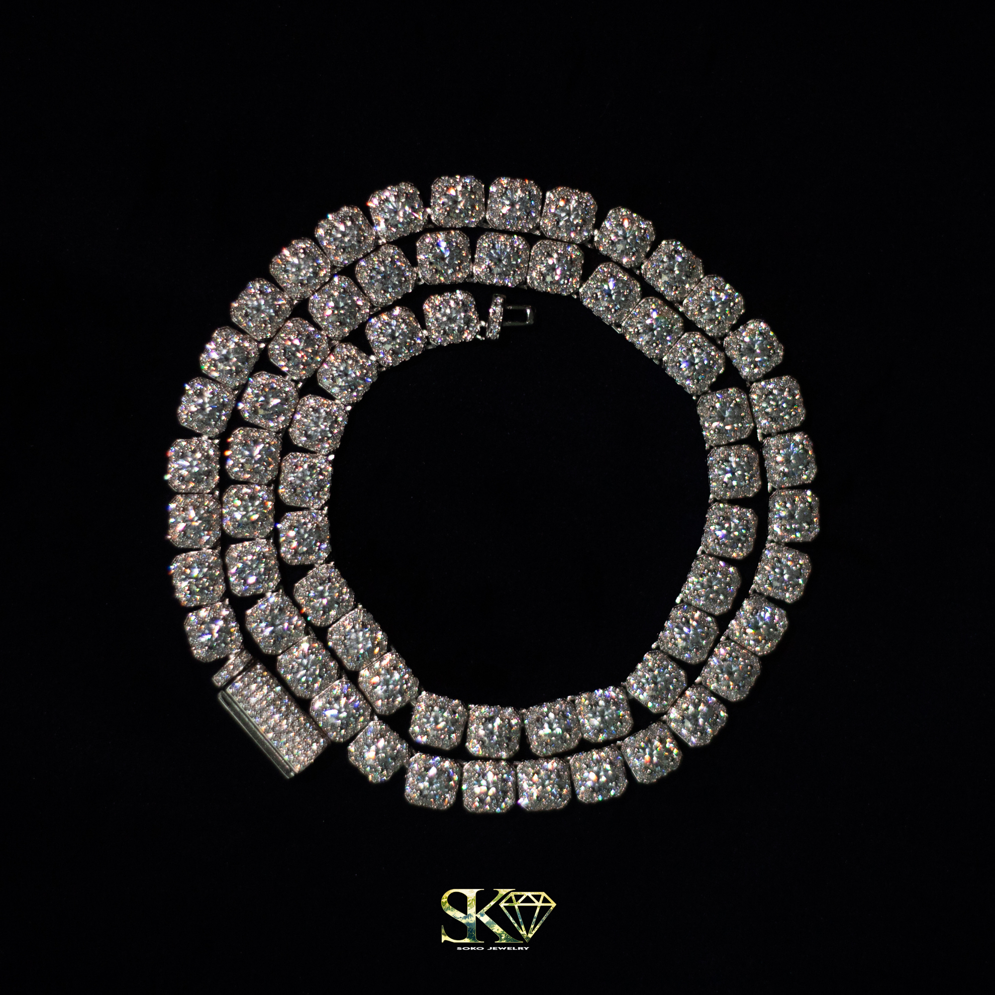 Cluster Tennis Chain in S925 Silver with VVS Moissanite