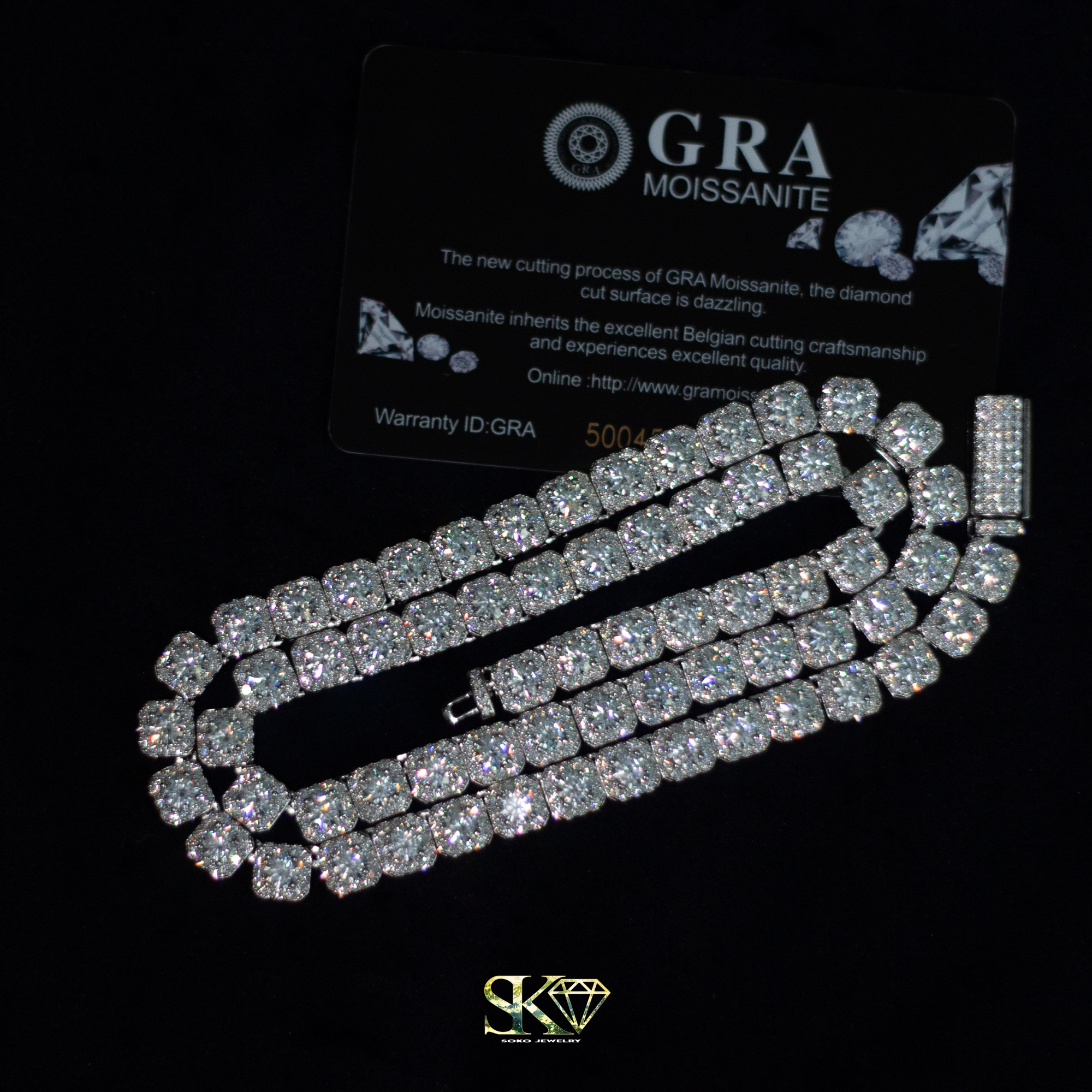 Cluster Tennis Chain in S925 Silver with VVS Moissanite