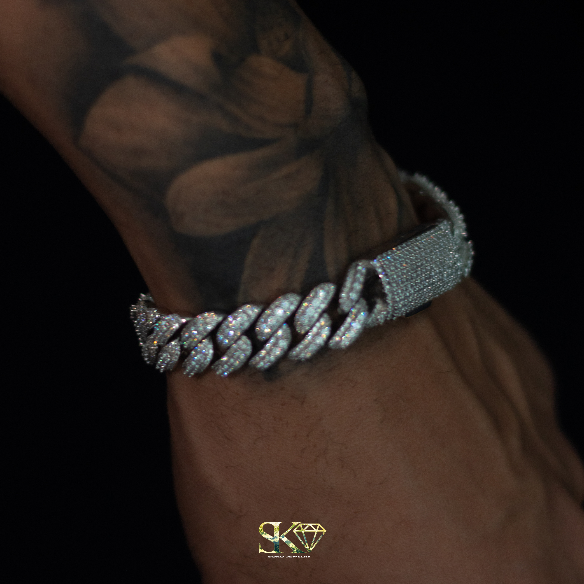 13mm Cuban Bracelet and Chain in S925 Silver with VVS Moissanite