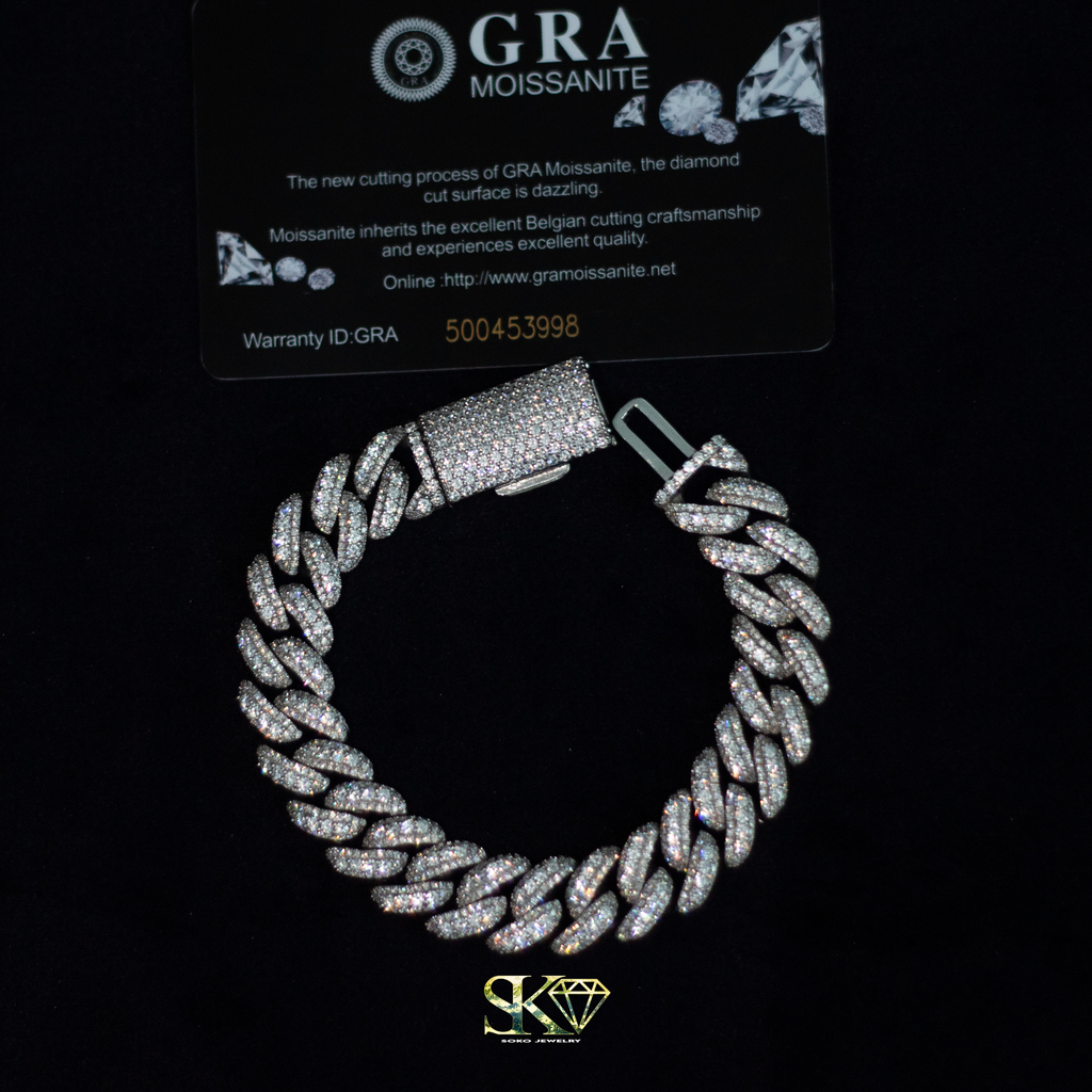 13mm Cuban Bracelet and Chain in S925 Silver with VVS Moissanite