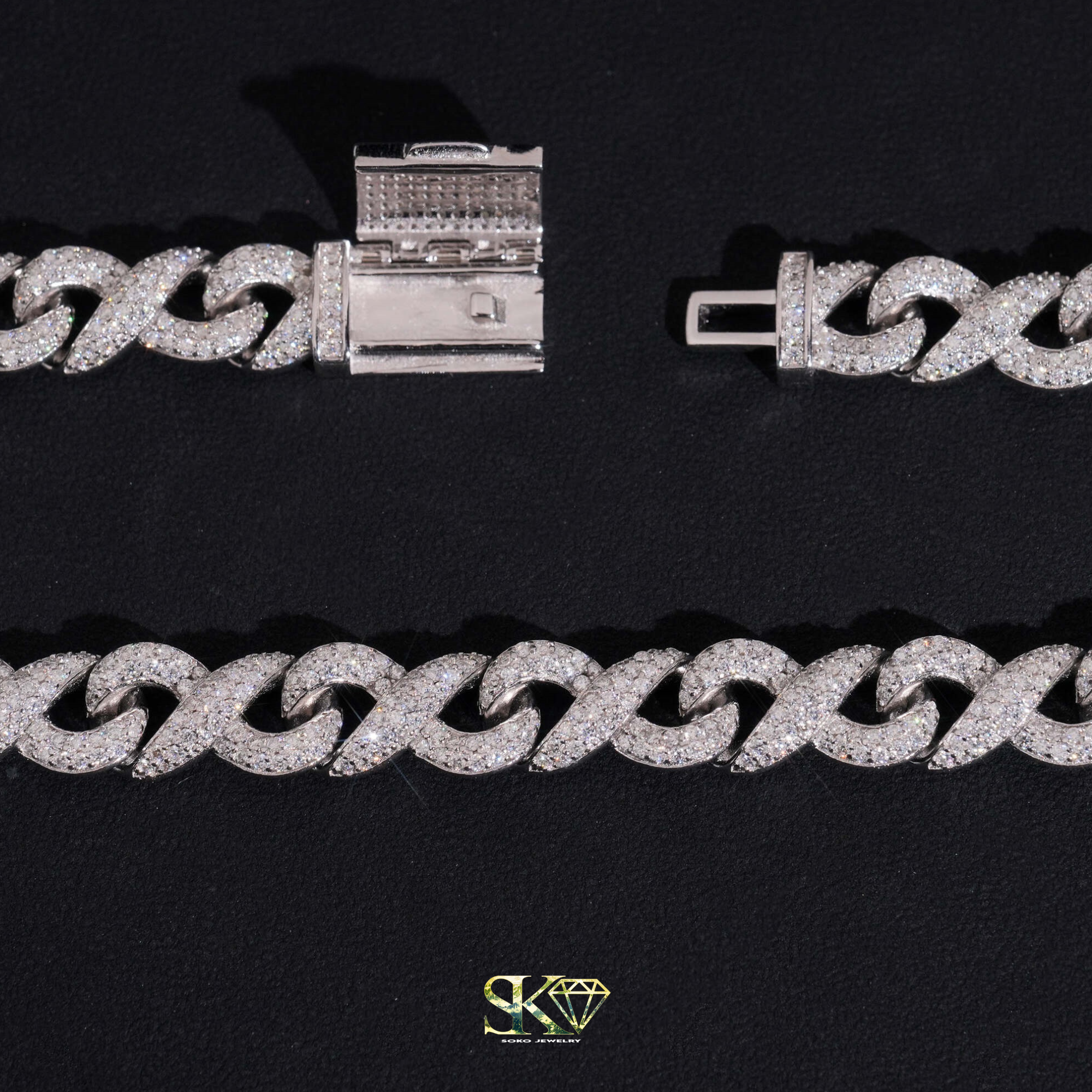 Braided Cuban Chain in S925 Silver with VVS Moissanite
