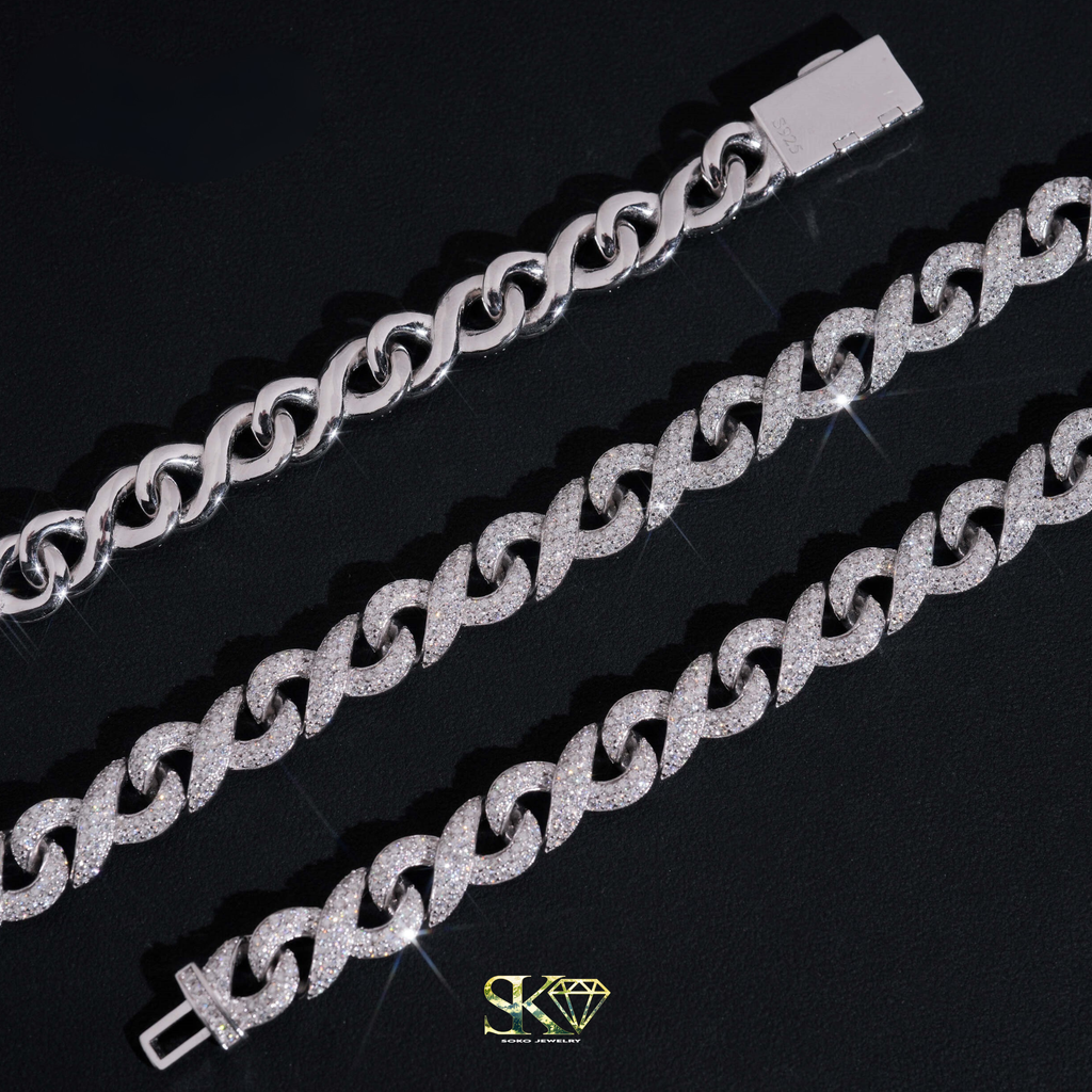 Braided Cuban Chain in S925 Silver with VVS Moissanite